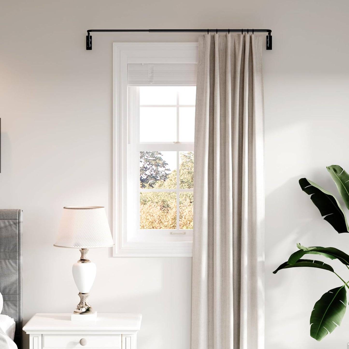 Blackout Curtain Rod for Windows 28 to 48, Wrap around Curtain Rods for Bedroom, Living Room, Adjustable from 30 to 57 Inches, Matte Black