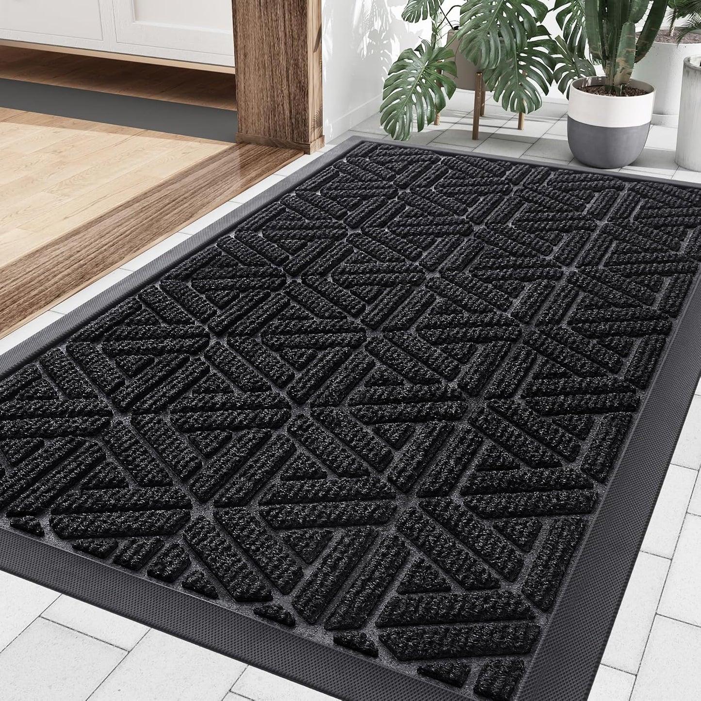 Outdoor Door Mat, Heavy Duty Natural Rubber Mat, 29.5X17 Inch, Grey and Black, 2 Item Bundle