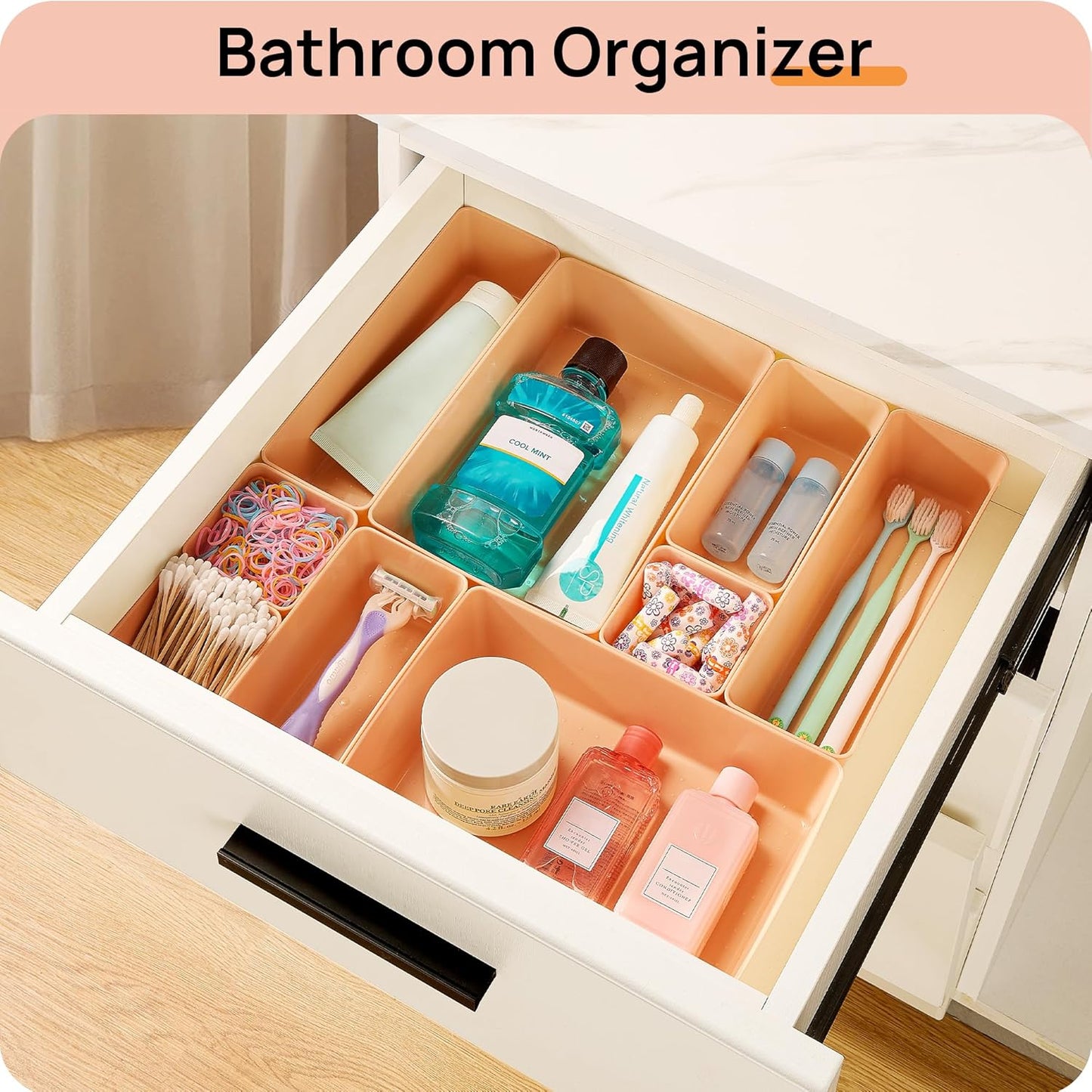 25 PCS Plastic Drawer Organizers Set, 4-Size Versatile Bathroom and Vanity Drawer Organizer Trays, Storage Bins for Makeup, Bedroom, Kitchen Gadgets Utensils and Office