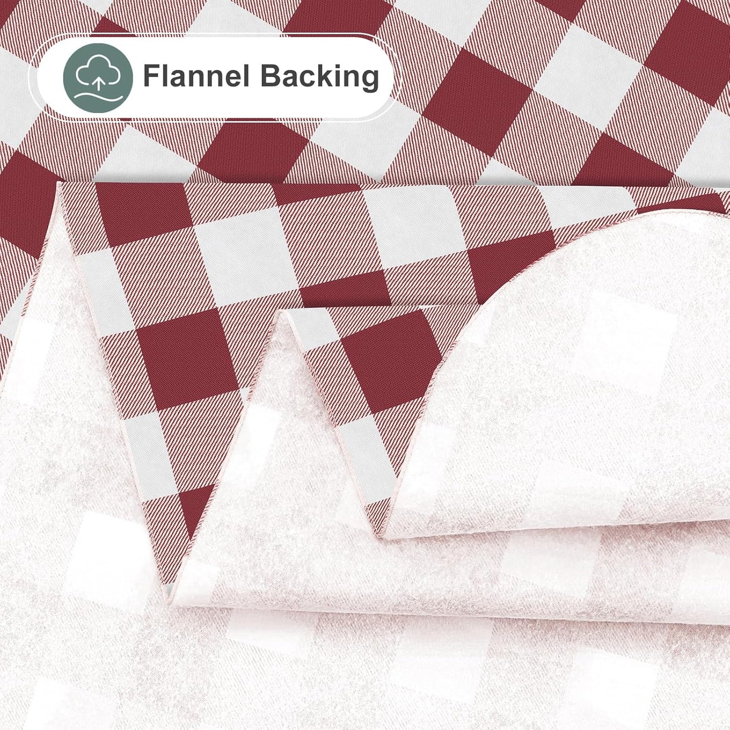 Rectangle Waterproof Vinyl Table Cloth, Buffalo Flannel Backed Tablecloth, Wipeable Plastic Table Cover for Dinner, Kitchen, Outdoor (60" X 84", Burgundy and White)