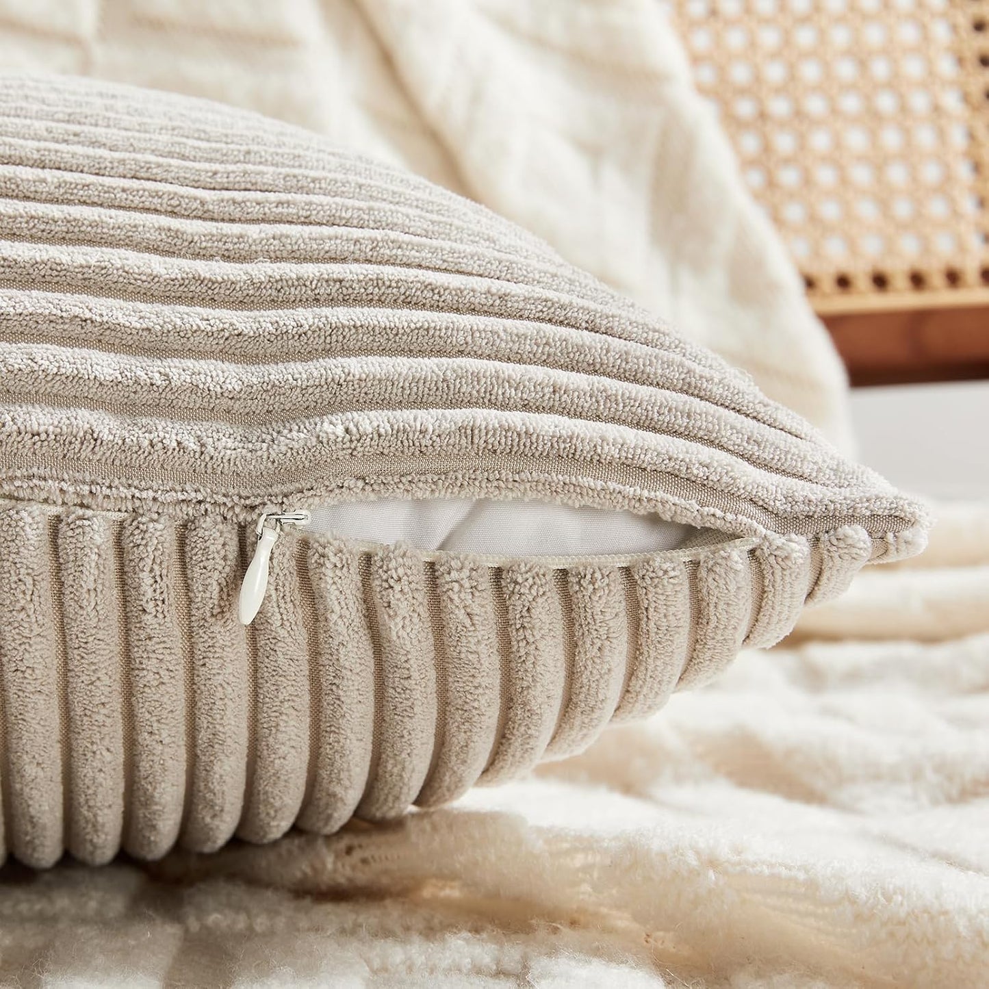 2 Packs Neutral Taupe Decorative Throw Pillow Covers 18X18 Inch for Living Room Couch Sofa, Rustic Farmhouse Boho Home Decor, Soft Corss Corduroy Patchwork Textured Square Cushion Case 45Cm