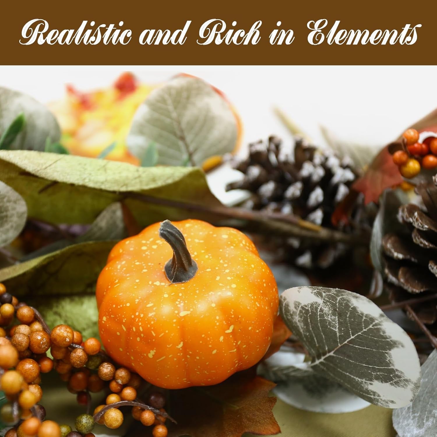 Fall Leaves Garland for Mantle, 6Ft Greenery Leaf Garland with Pumpkins and Fall Eucalyptus for Table,Mantle,Fireplace,Autumn and Thanksgiving Decor