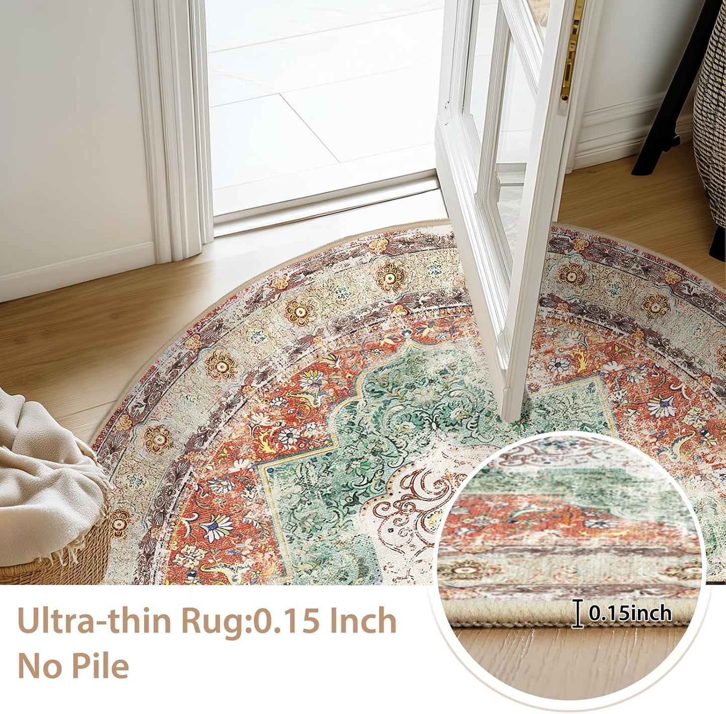 4Ft Area Rugs Machine Washable No Pile Non Slip Vintage Rugs for Living Room&Bedroom&Dinning Room Bohemian Distressed Carpet Indoor,Brick