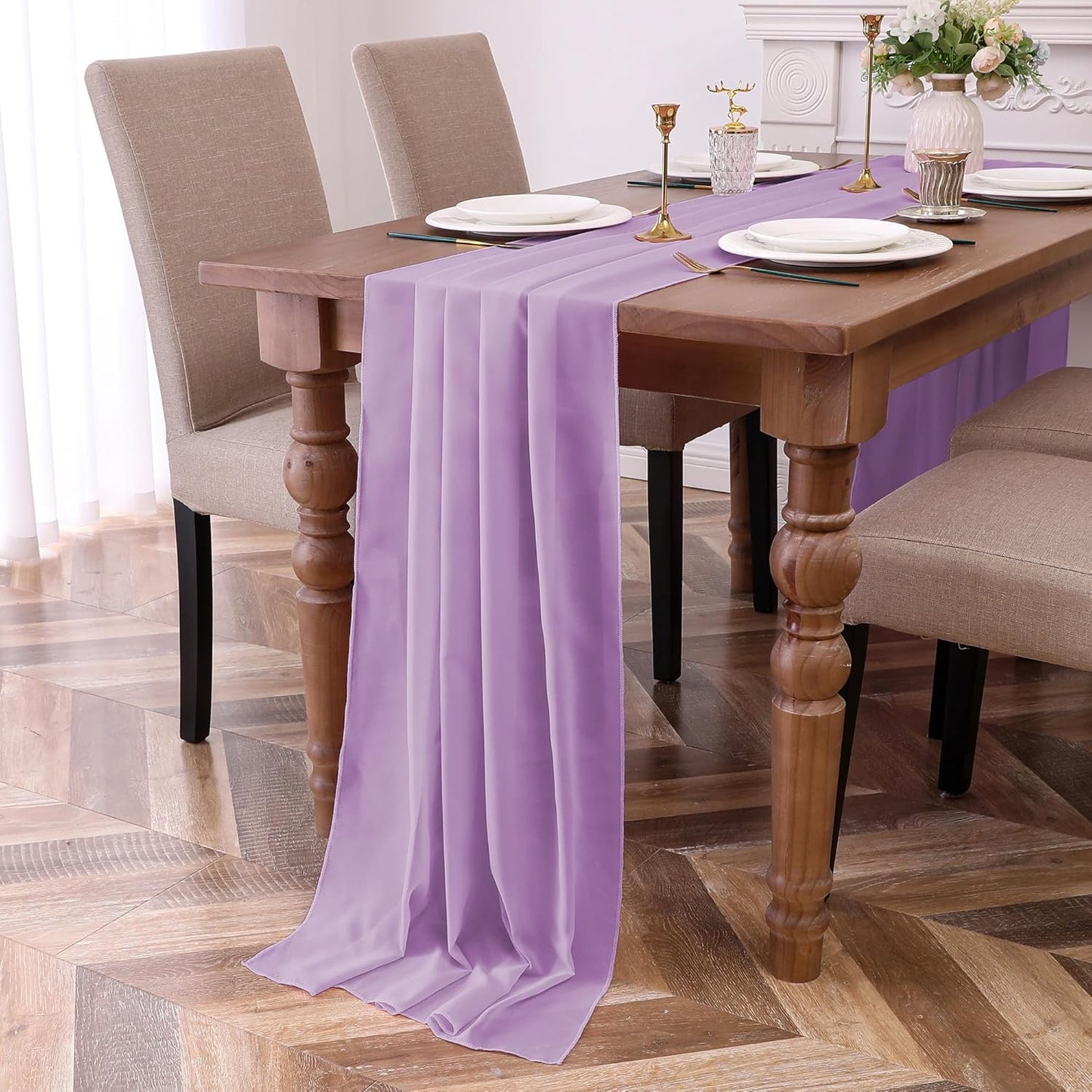 Lilac Table Runner 10FT Chiffon Table Runner 28 X 120 Inches Wedding Table Runner Romantic Table Deco for Bridal Shower Birthday Party Cake Table, 2 Packs, Lilac