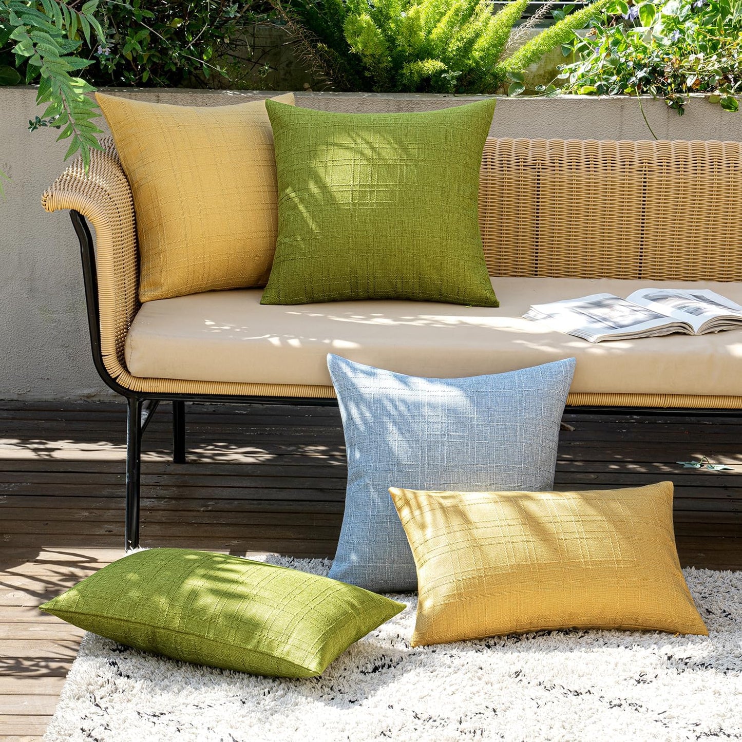 Outdoor Waterproof Throw Pillow Covers Decorative Farmhouse Water Resistant Cushion Covers for Tent Patio Garden Couch Sofa Pack of 2, 18X18 Inch Yellow