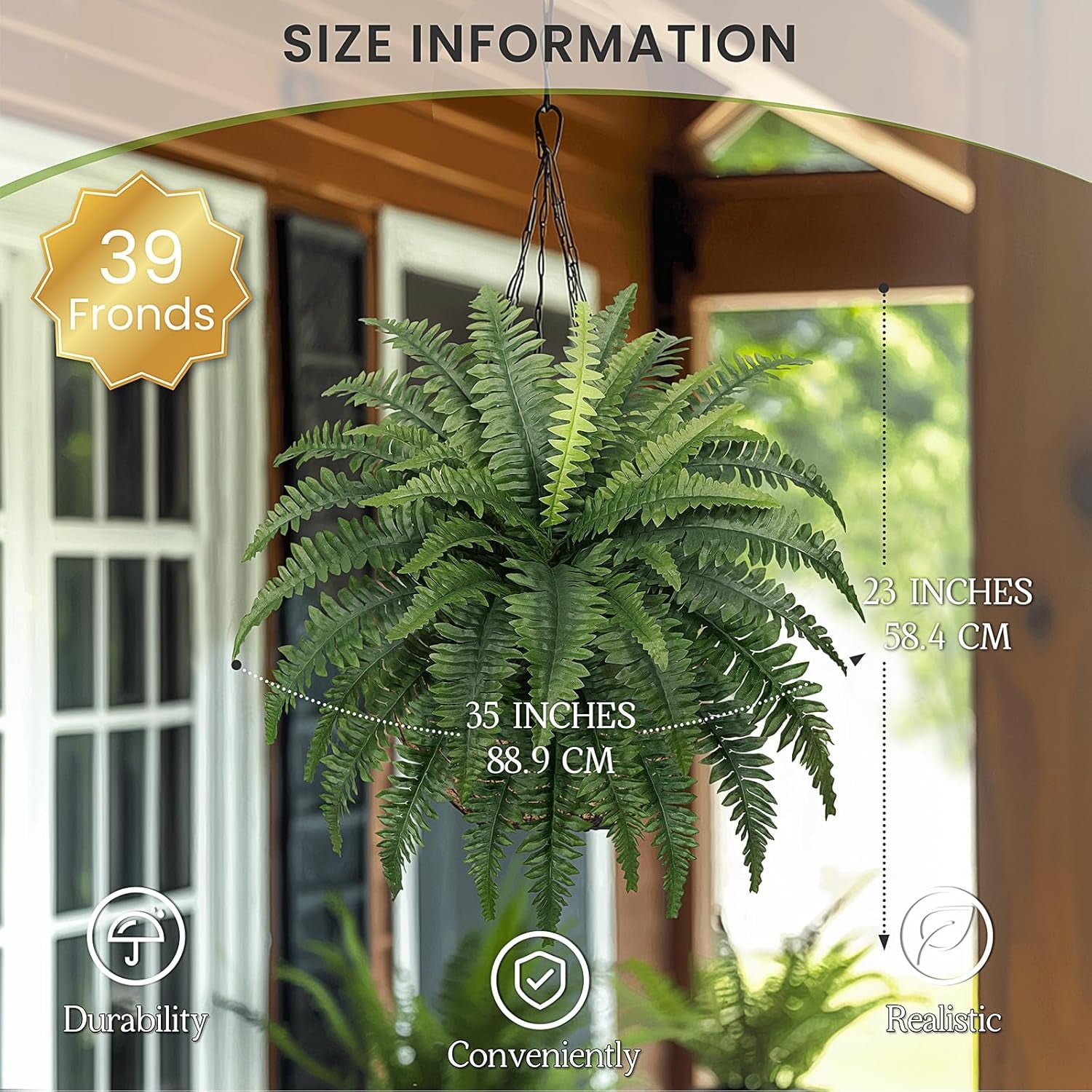 35" Ferns Artificial Bush Plants Large, 2 Artificial Boston Ferns with 39 Fronds for Outdoors Home Decor