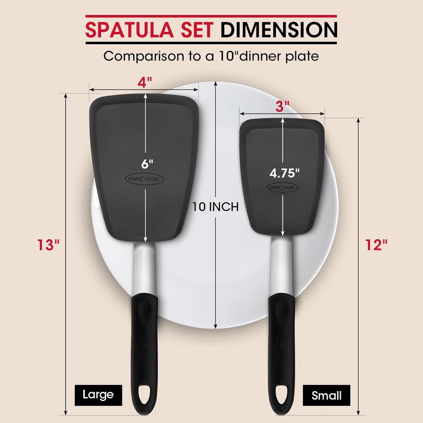 2 Pack Flexible Silicone Spatula, Turner, 600F Heat Resistant, Ideal for Flipping Eggs, Burgers, Crepes and More, Black