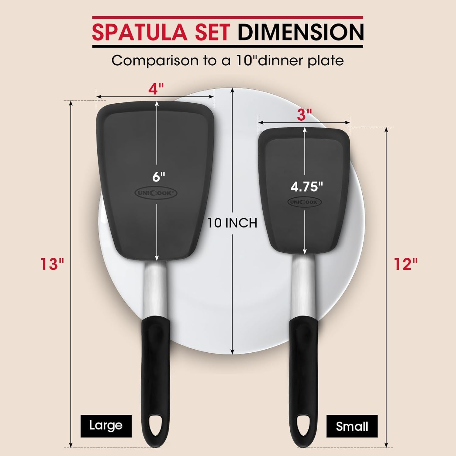 2 Pack Flexible Silicone Spatula, Turner, 600F Heat Resistant, Ideal for Flipping Eggs, Burgers, Crepes and More, Black