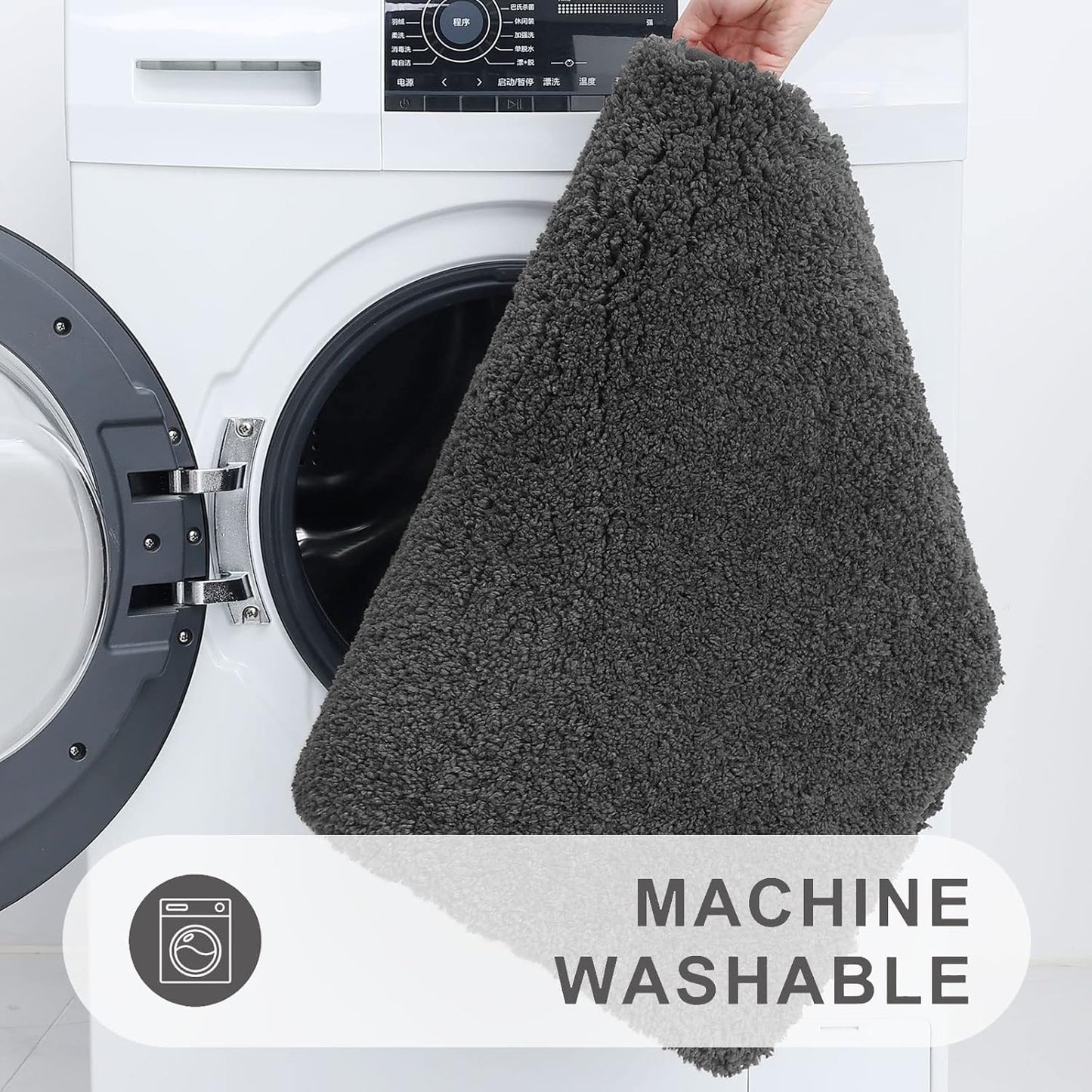 Microfiber Bathroom Rugs Set 2 Pieces - Shaggy Soft Thick Bath Mat, Non-Slip Machine Wash/Dry Absorbent Shower Bathroom Rugs and Mats Sets for Bathroom(20"X32"+20"X32", Charcoal Grey)