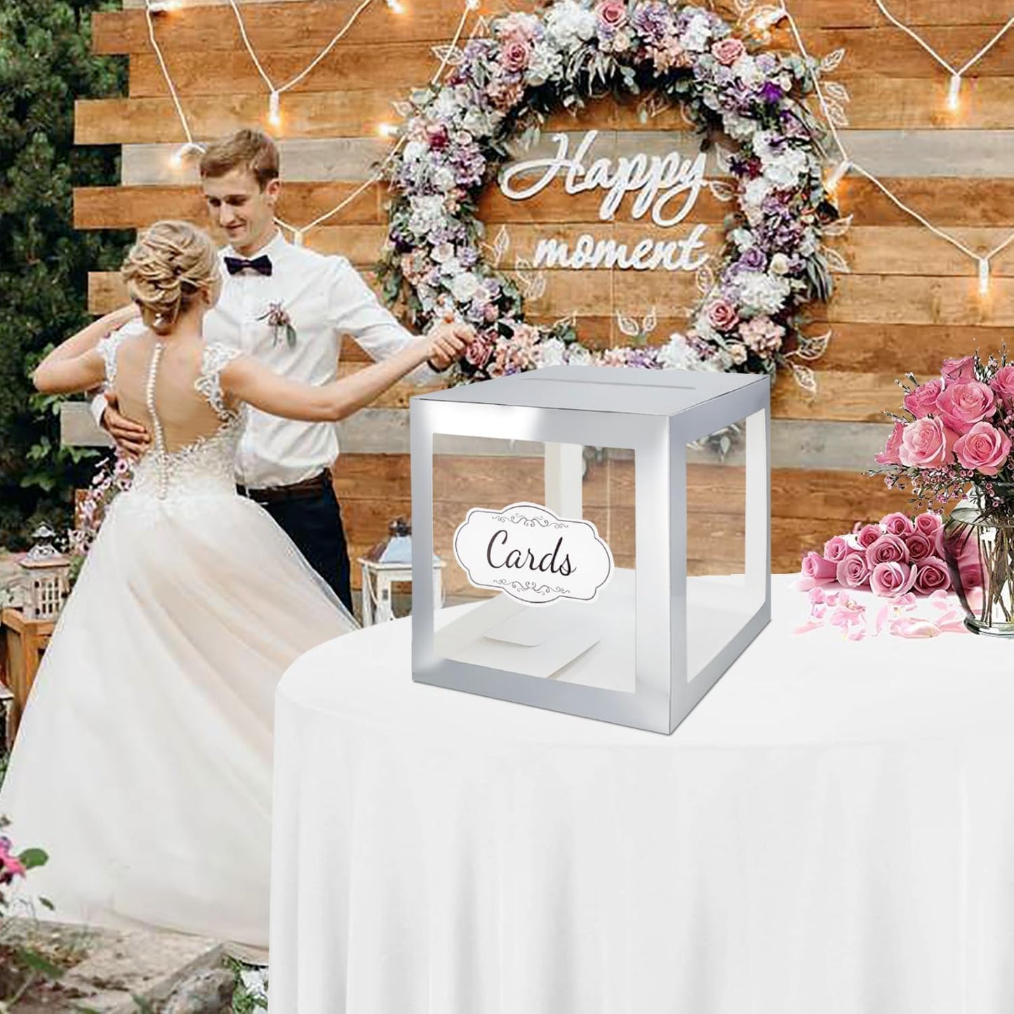 Wedding Card Box for Reception, Transparent with Silver Border Money Box for Wedding, Baby Showers, Wishing Well Party, Birthdays, Retirements, Open Houses, Anniversaries(Clear Silver)