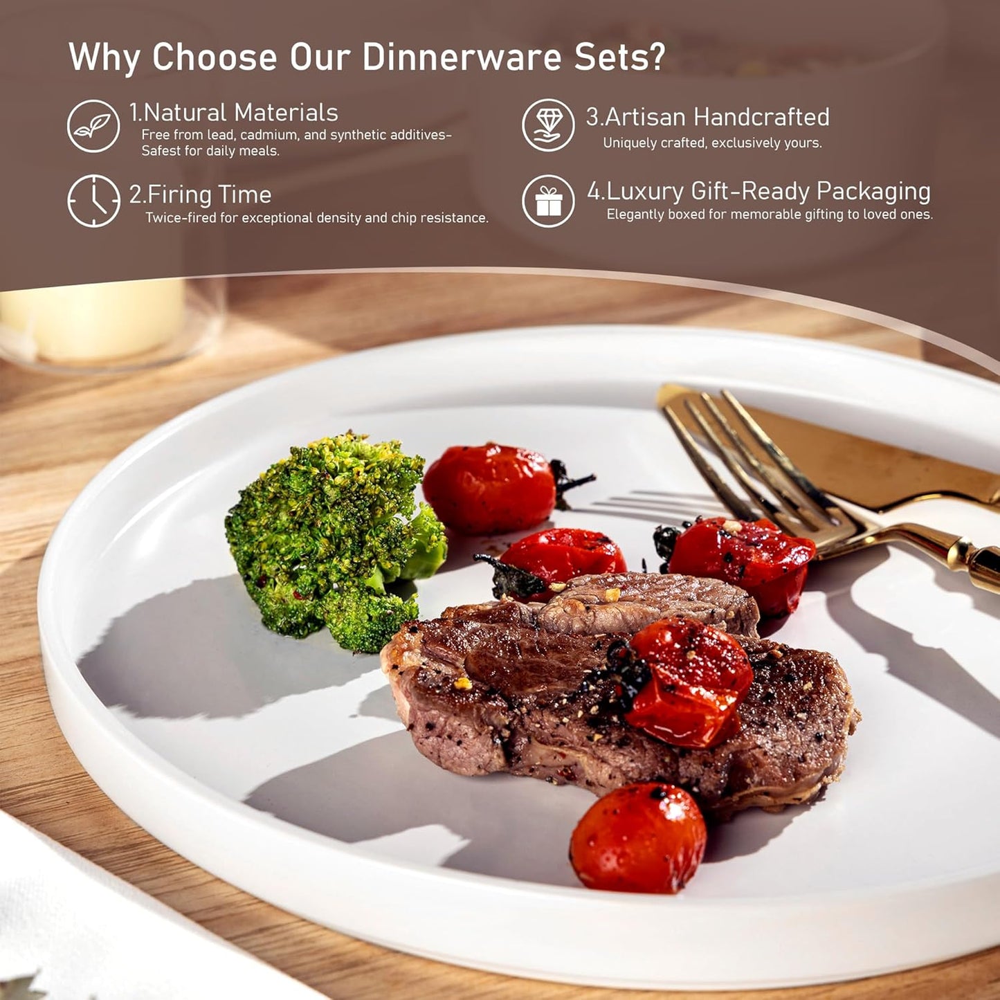 Ceramic Dinnerware Set for Four - Stoneware Plates and Bowls, Chip and Scratch Resistant, Dishwasher, Microwave, and Oven Safe, Reactive Glaze in White