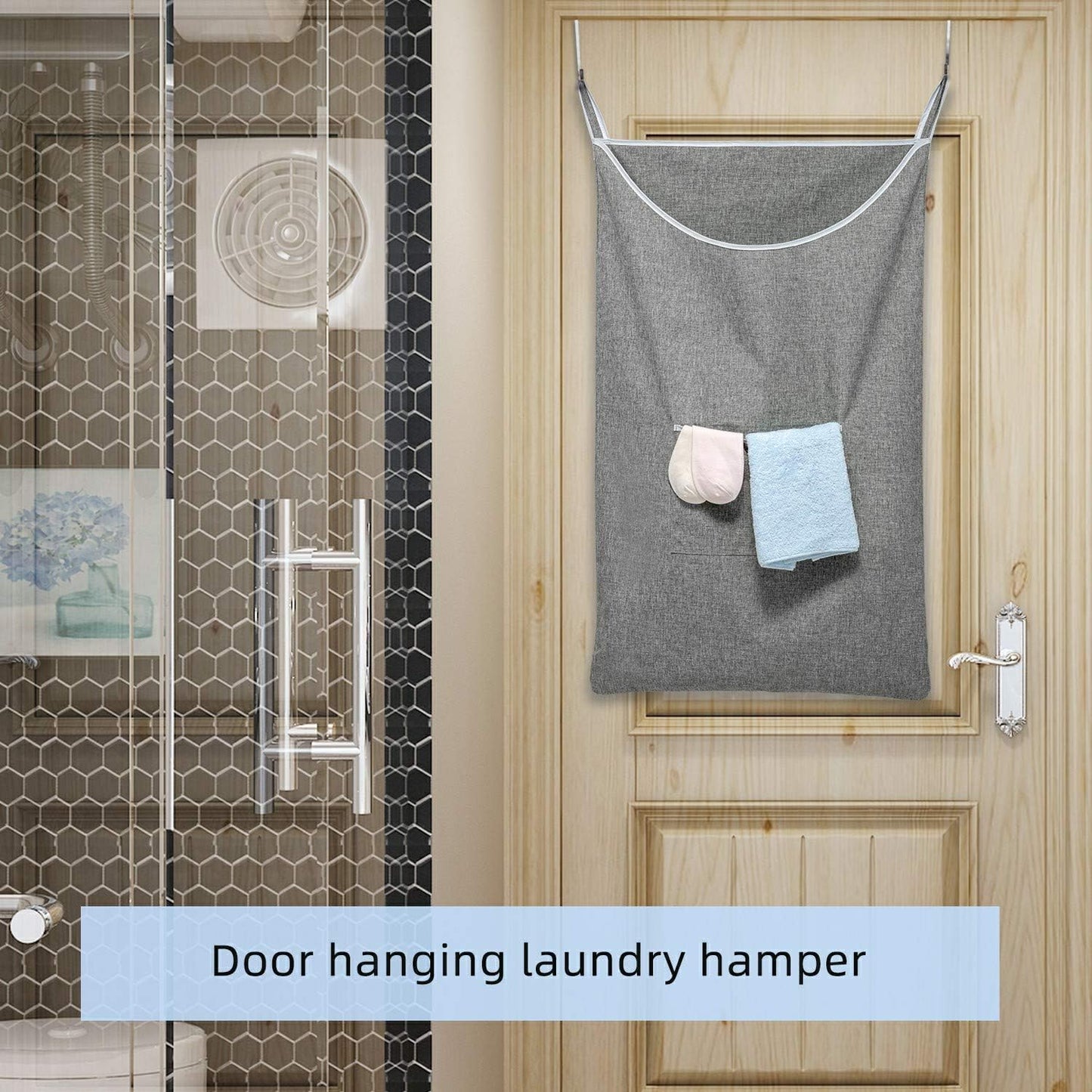X-Large Door Hanging Laundry Hamper Bag, 2-Pack Large Capacity Storage Solution with Wide Opening, Size 35x22 Inches (Grey)