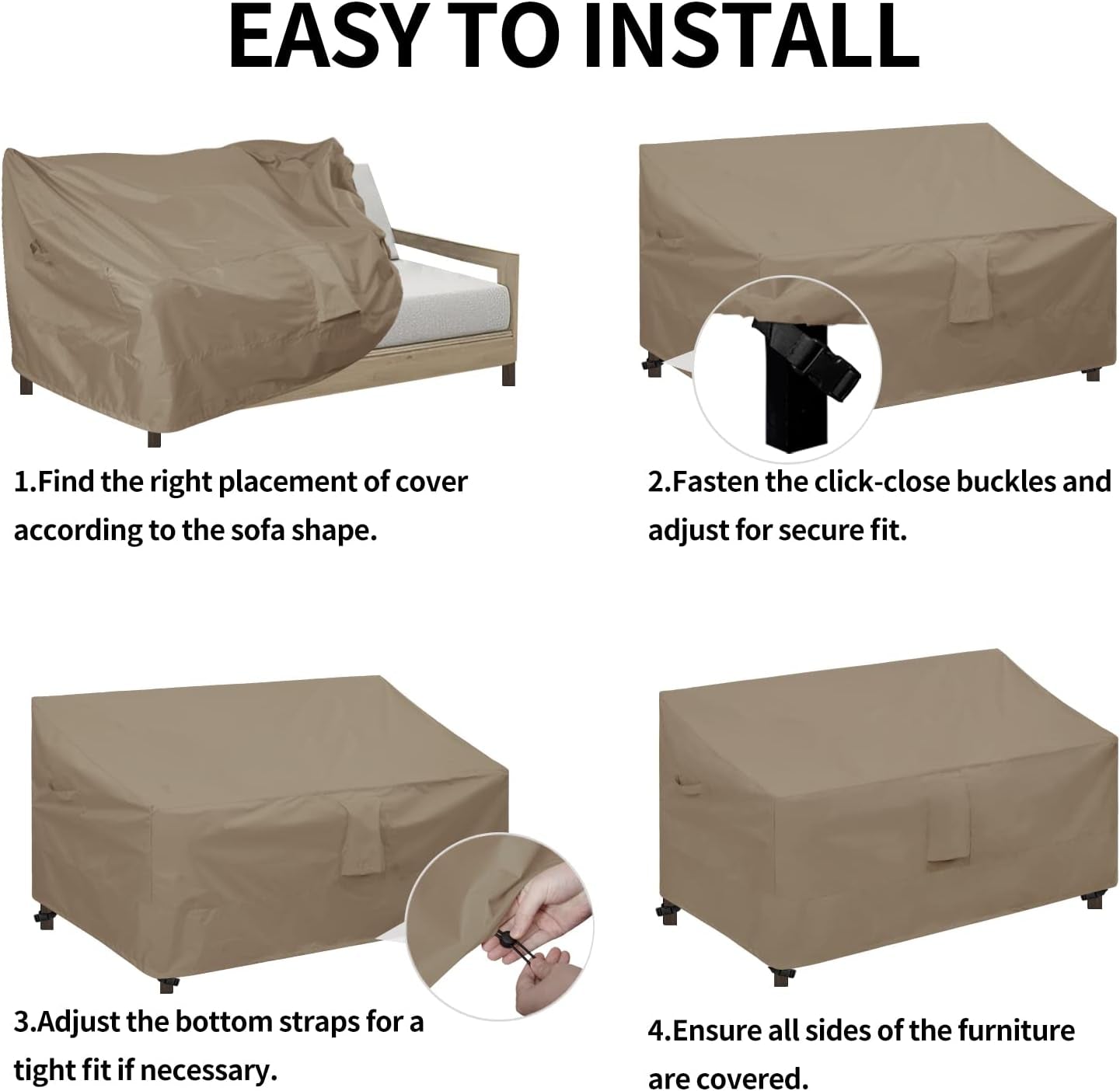 Waterproof Patio Sofa Cover UV Resistant 2 Seater Outdoor Loveseat Cover Weatherproof Lawn Patio Furniture Cover with Tape Sealed Seam (58Wx32.5Dx31H Inch, Camel)