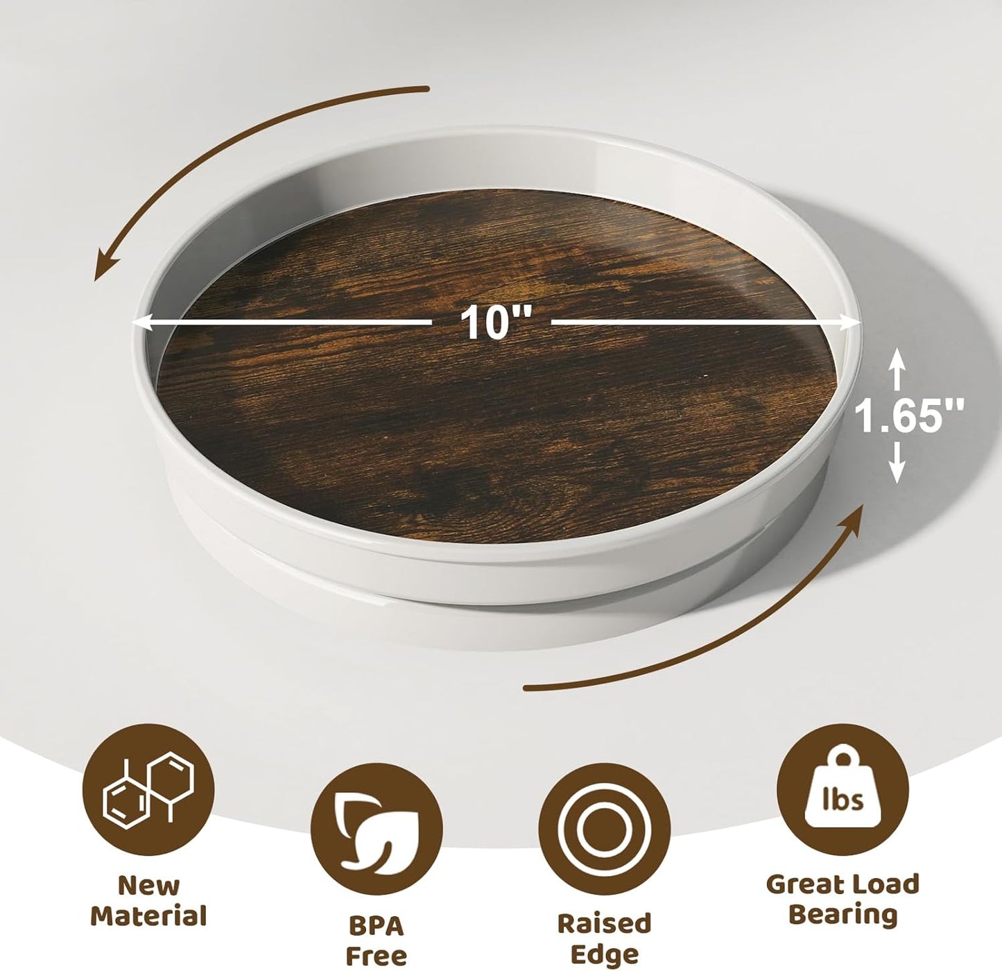 1 Pack Lazy Susan Organizer, 10'' Lazy Susan Turntable for Cabinet, Table Top, Pantry, Refrigerator, Kitchen, Rustic Brown