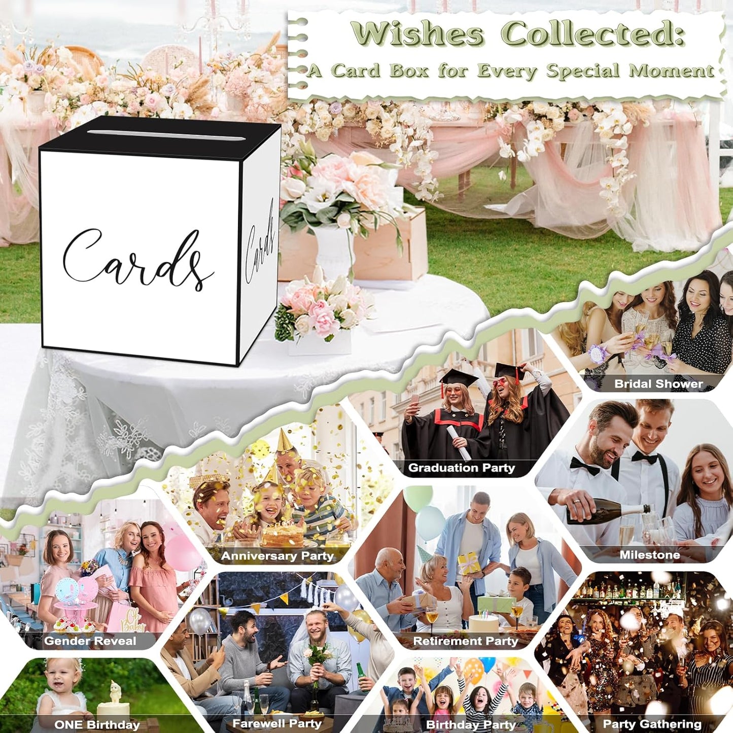 White and Black Card Box for Parties, Weddings, Birthdays, Bridal & Baby Showers, Anniversaries, Graduations & Retirements Party Decorations – Cards, Raffle, Wishes & Money Card Boxes