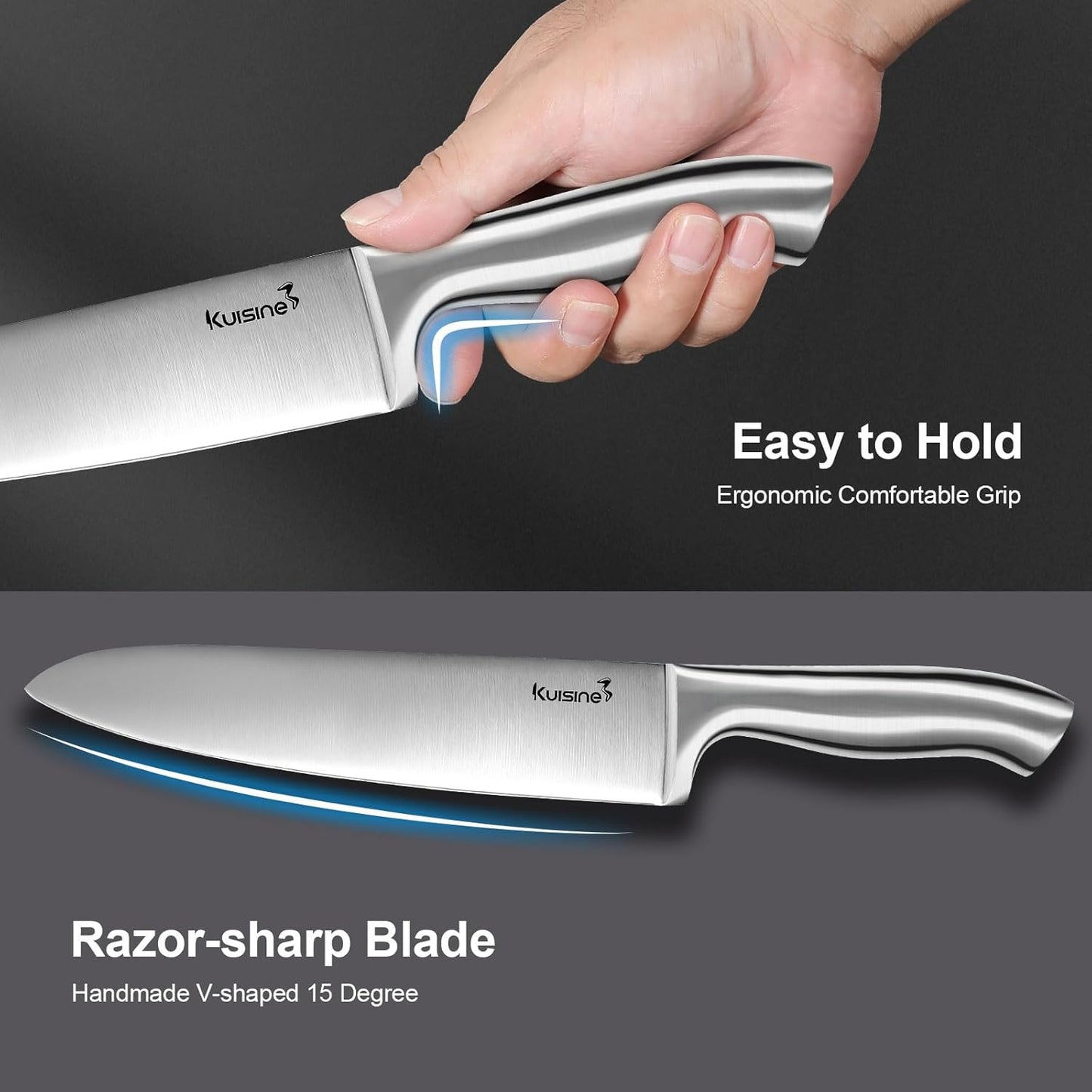 Sharp Knife Set,One-Piece Molding,Sharper Blade Ergonomic Non-Slip Steel Handle,Block Knife Set Chef Knife Set with Built-In Sharpener(Black,15Pcs)