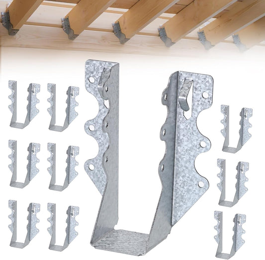 10-Pack 2x6 Steel Joist Hangers, 20-Gauge Galvanized Double Shear Face Mount Rafter Brackets for Wood, Hurricane Ties for Decks, Floors, Ceilings, and Pergolas