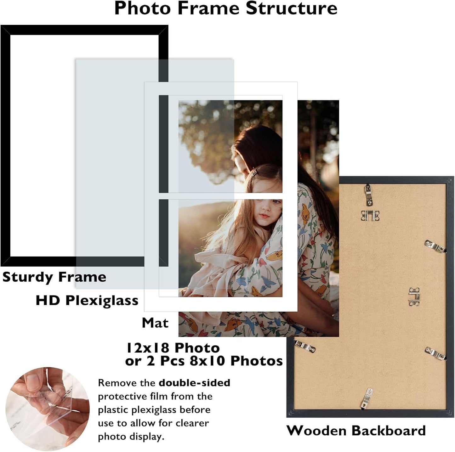 12X18 Double 8X10 Picture Frame, Display 2 8X10 Photos or 12X18 Picture, Two Opening 8 X 10 Collage Frame for Wall Hanging, 8 by 10 Multi Photo Frame, Black
