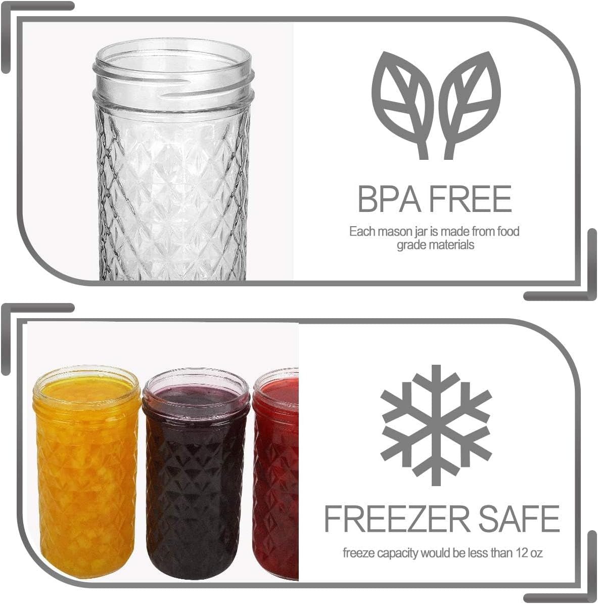 12 OZ Mason Jars - 15 Pack Canning and Jelly Jars with Regular Lids, Perfect for Jam, Honey, Wedding and Shower Favors
