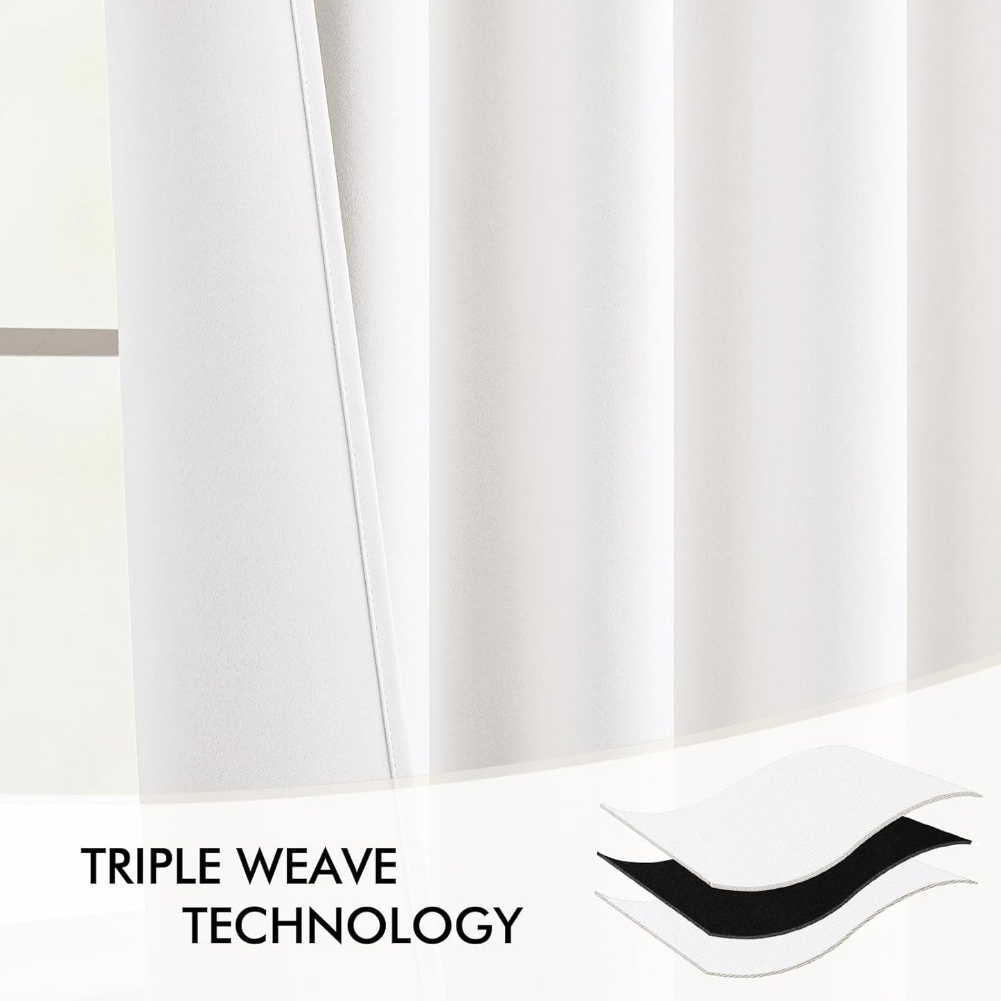 Pure White Back Tab Blackout Curtain Set, 96-Inch Length, 2 Panels for Bedroom, Rod Pocket/Pinch Pleat, Thermal Insulated Light Blocking Drapes for Living Room