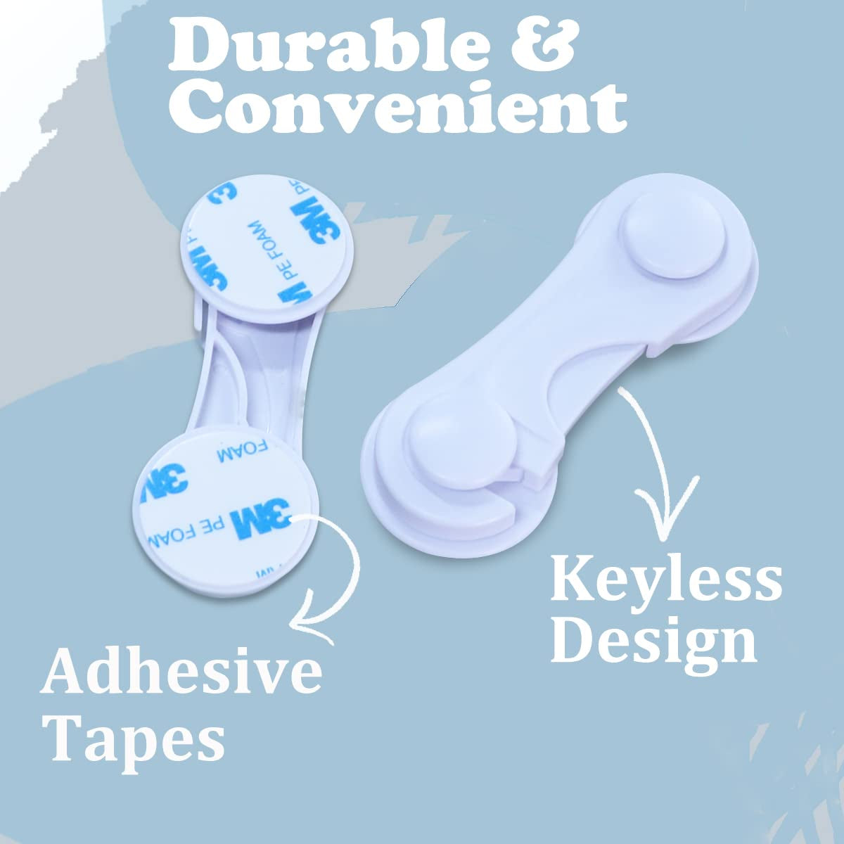 Child Safety Cabinet Door Locks - 4-Pack Adhesive Childproof Latches for Drawers, Cupboards, Refrigerators, Closets, and Pantries (White)