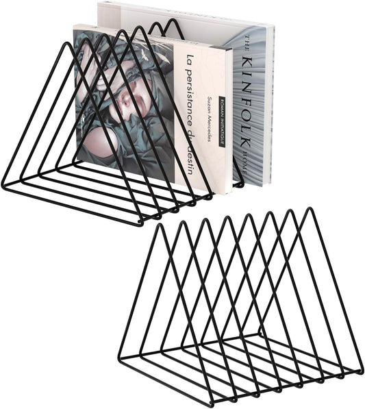 Triangle Desk Organizers Metal Wire Magazine Holder 7 Sections Decorative Organizer Vinyl Record Storage Office File Organizer for Desk - Black Magazine File Holder - Pack of 2