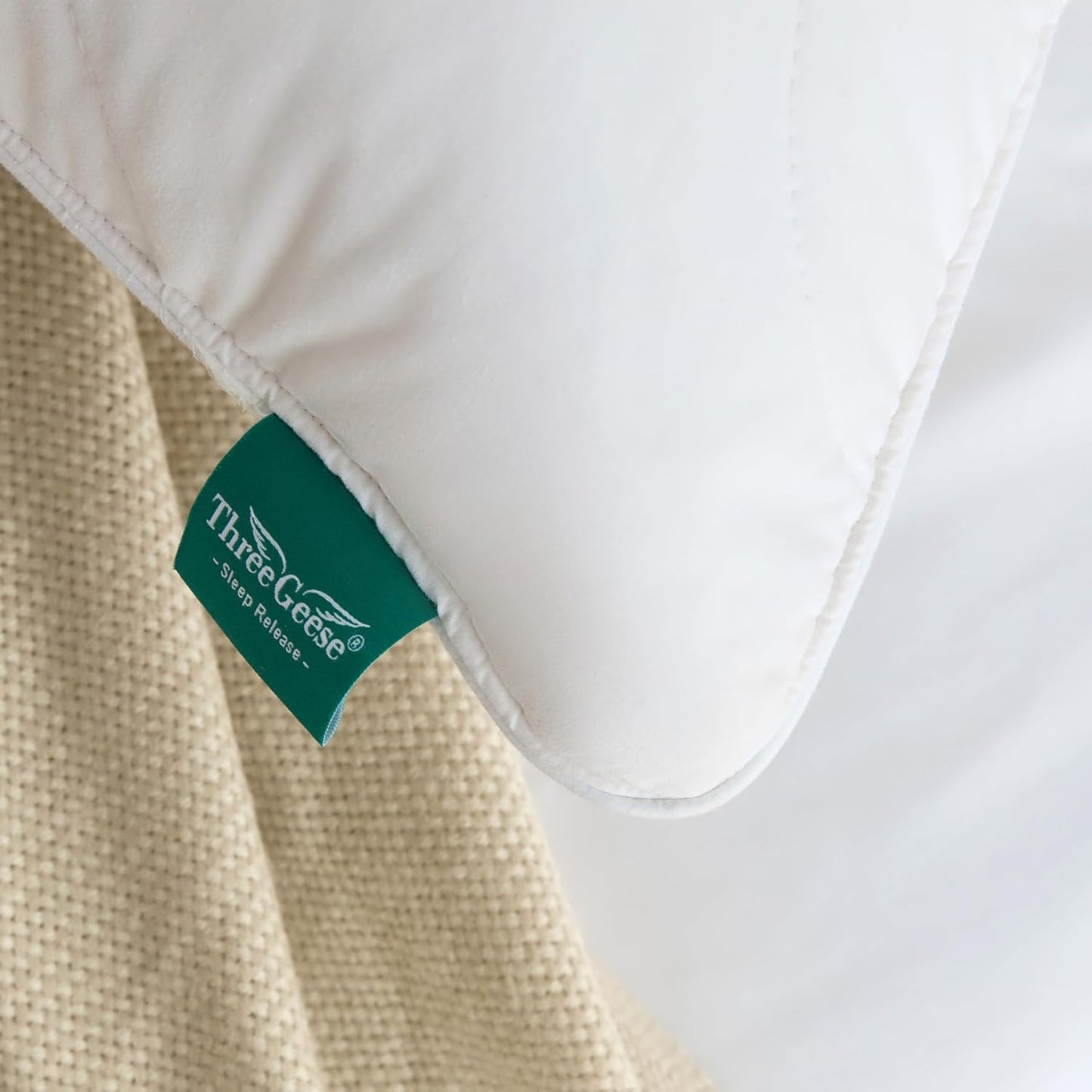 Queen Size Set of 2 White Goose Feather Down Pillows - 100% Cotton, Medium Firmness, Soft Support