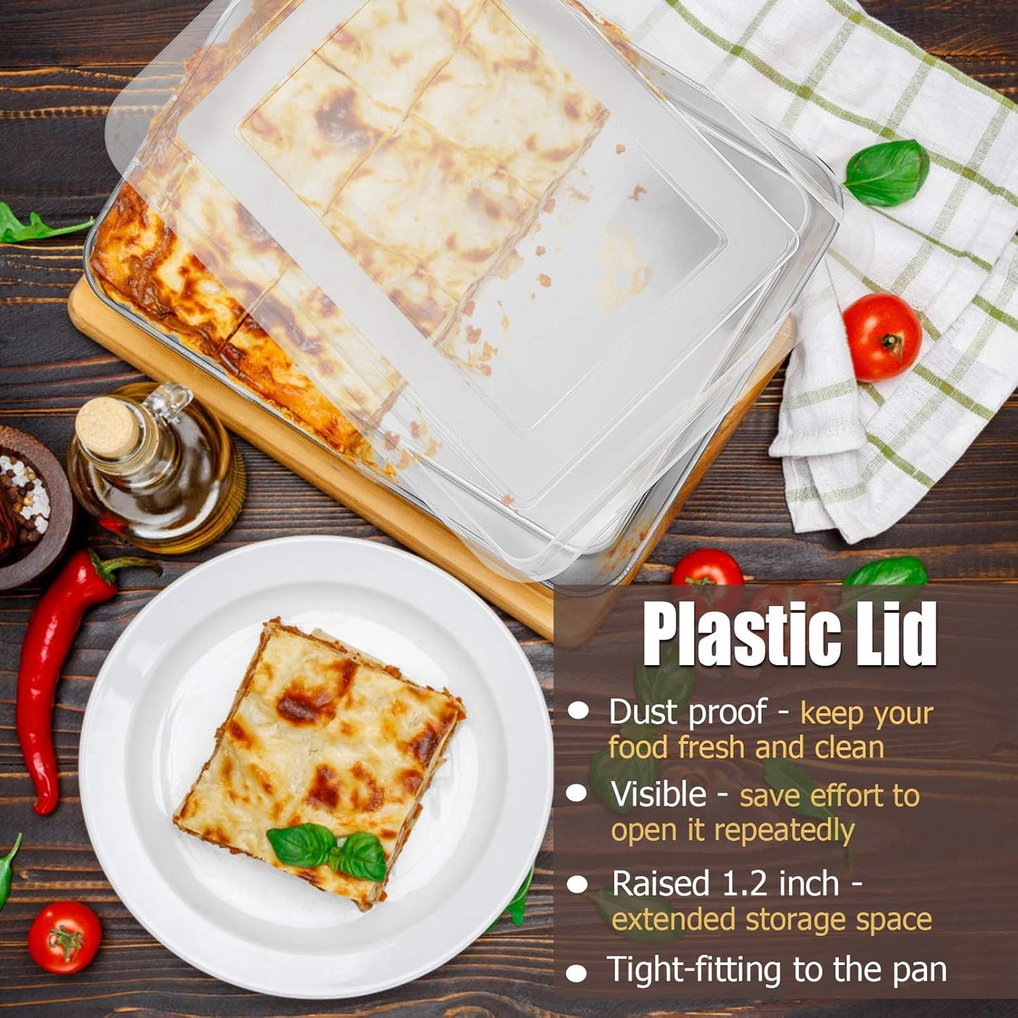 Stainless Steel Baking Pan with Lid, Rectangular Cake Pans, Sheet Pan Bakeware for Baking Lasagna Brownies, 2-Inch Deep Side & Heavy Duty, Easy to Store & Clean (12.3", 4Pcs)