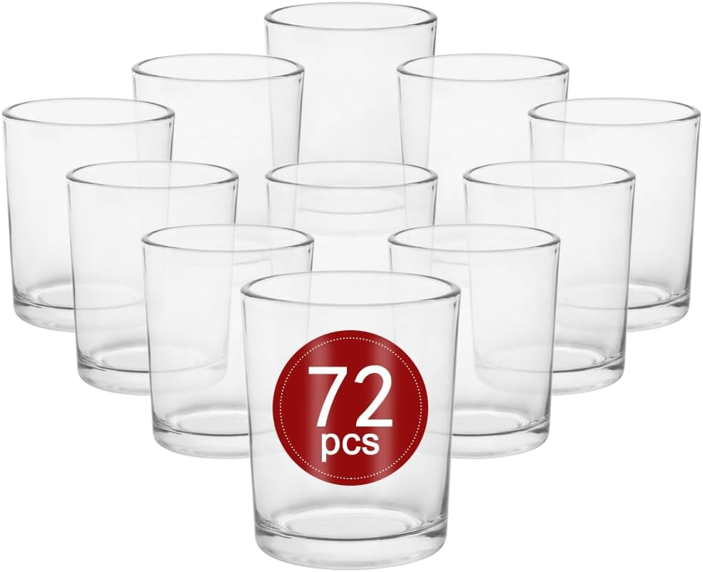 72Pcs Clear Glass Tea Light Holders - Votive Candle Holders Bulk for Weddings Events - Glass Votives for Wedding Centerpieces, Christmas, Thanksgiving - Candle Accessories Decor (72, Clear)