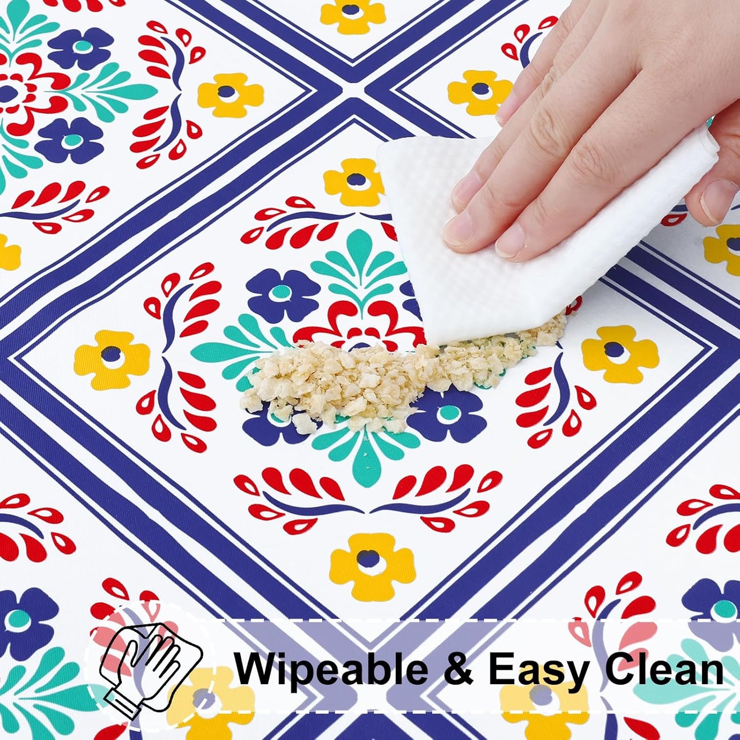 Rectangle Vinyl Tablecloth, Fitted Table Cover, 100% Waterproof, Elastic Edge, Flannel Backing, Table Cloth Fit 4 Foot Folding Tables for Picnic, Outdoor (Geometric Flower, 30X48 Inch)