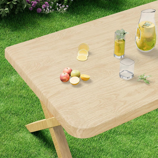 Rectangle Vinyl Tablecloth, Fitted Table Cover, Waterproof, Elastic Edge, Plastic Table Cloth Fit 6 Foot Folding Tables for Picnic, Indoor and Outdoor (Wood, 30X72 Inch)