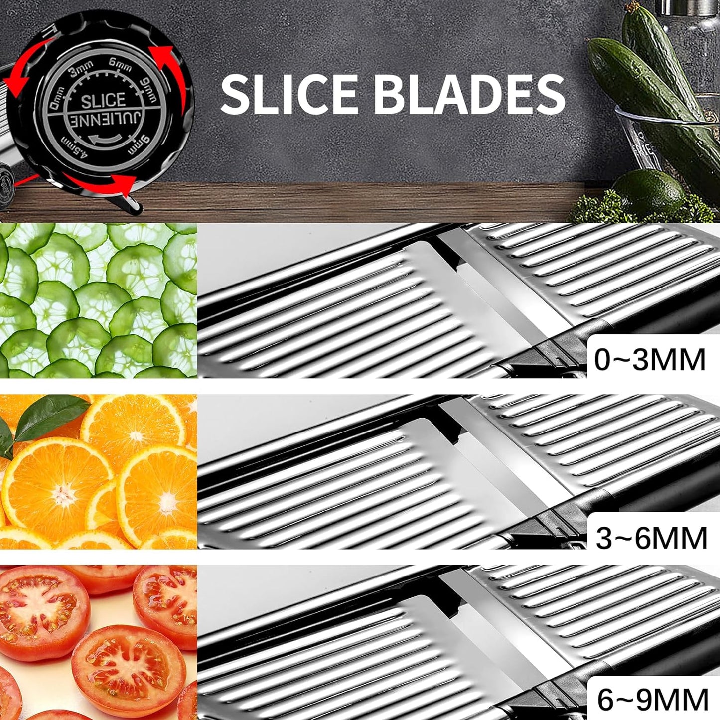 Mandoline Slicer, Mandoline Slicer for Kitchen, Adjustable Mandolin, Stainless Steel Mandoline, Vegetable Slicer, Potato, Onion, Cucumber, Tomato, Veggie Slicer with Cut-Resistant Gloves
