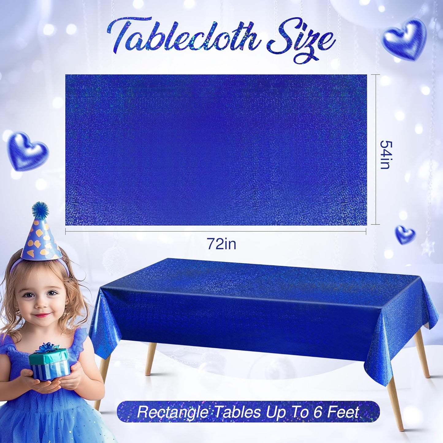 Royal Blue Holographic Foil Tablecloths - Set of 2, 54x72 Durable Table Covers for Elegant Events, Perfect for Parties, Weddings, and Showers