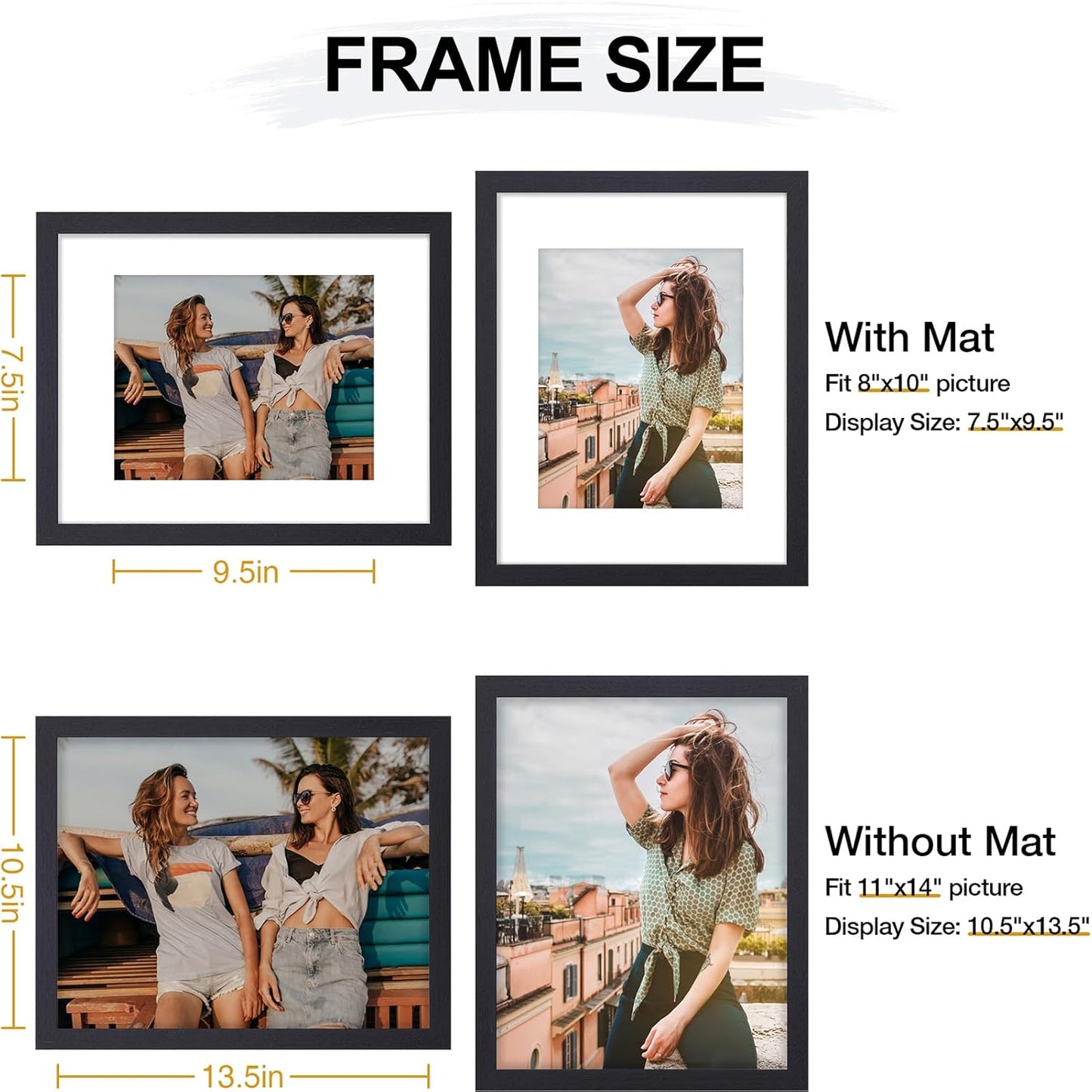 11X14 Picture Frame, Display Pictures 8X10 with Mat or 11X14 without Mat, Photo Frame for Wall Mounting, Black, 1 Pack