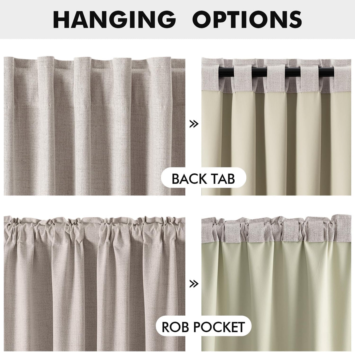 Luxury Ivory Blackout Linen Curtains for Bedroom and Living Room, Thermal Insulation Room Darkening Drapes, 42 x 84 Inches, Set of 2 Panels with Back Tab Rod Pocket Design