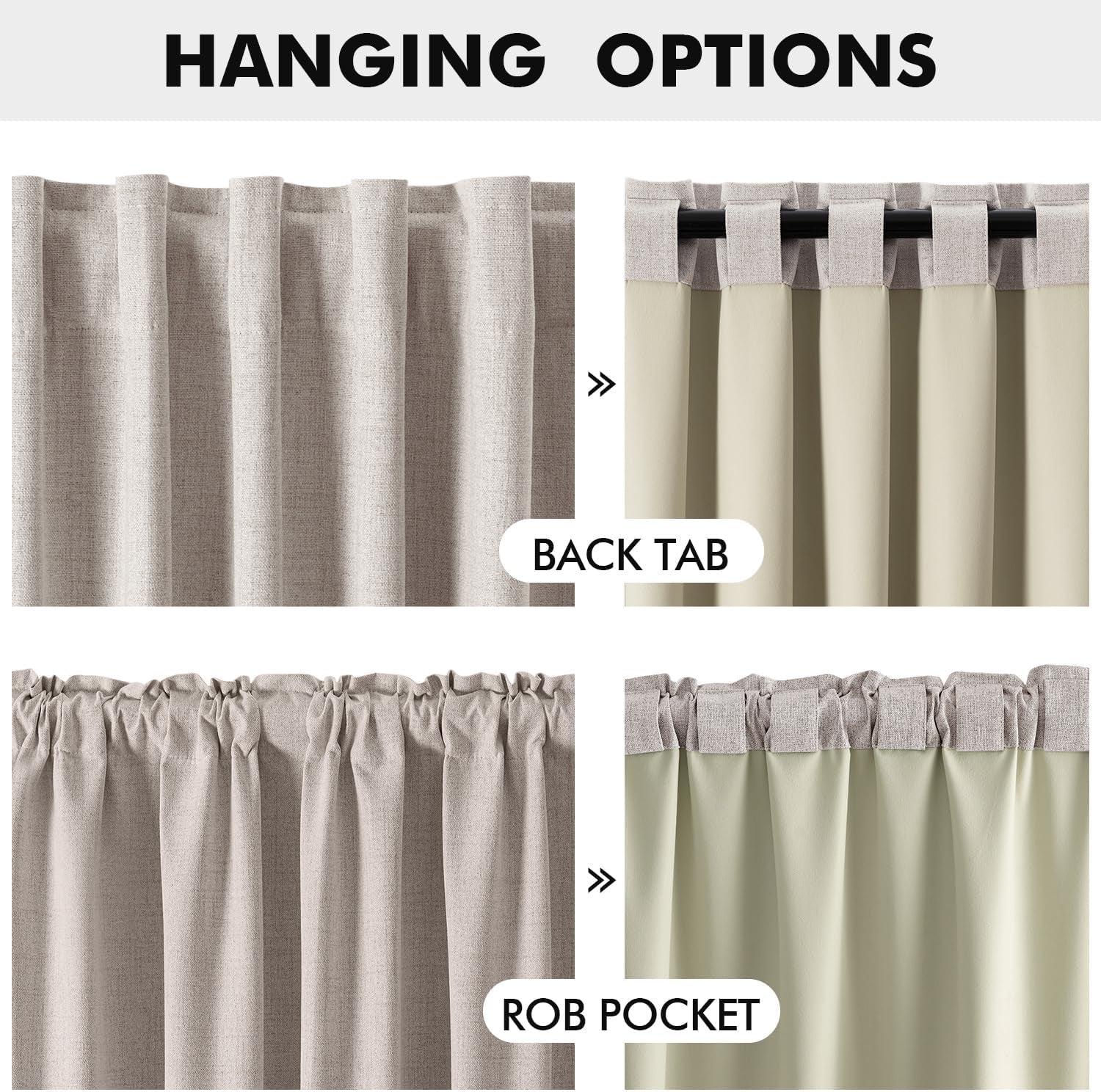 Luxury Ivory Blackout Linen Curtains for Bedroom and Living Room, Thermal Insulation Room Darkening Drapes, 42 x 84 Inches, Set of 2 Panels with Back Tab Rod Pocket Design