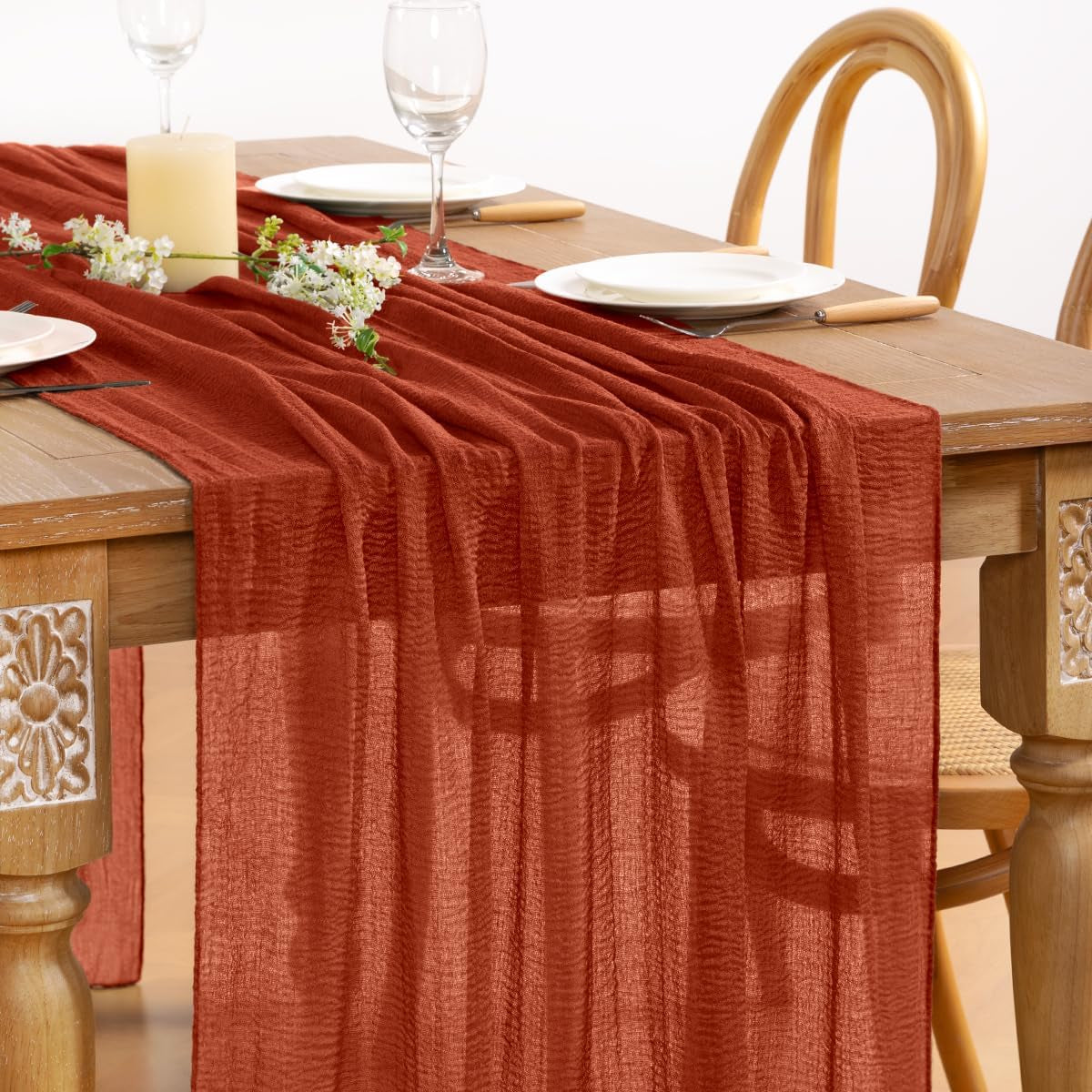 Terracotta Cheesecloth Table Runner Burnt Orange Fall Table Runner 120 Inches Boho Gauze Rust Cheese Cloths for Rustic Wedding Bridal Baby Shower Party Thanksgiving Table Centerpiece