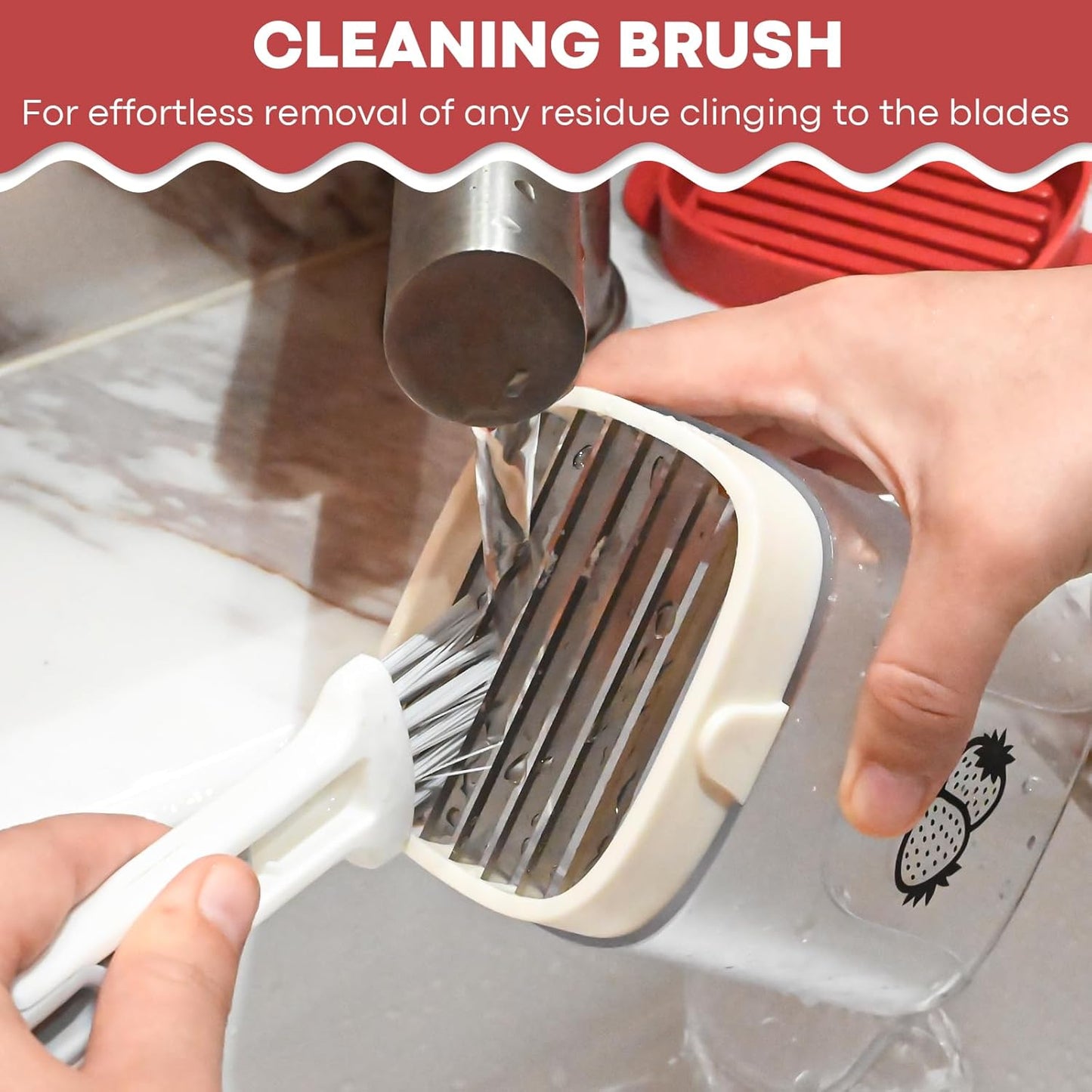 Upgrade Fruit Slicer, Multifunctional Strawberry Slicer with Cleaning Brush, Cup Slicers for Fruits and Vegetables (Red)