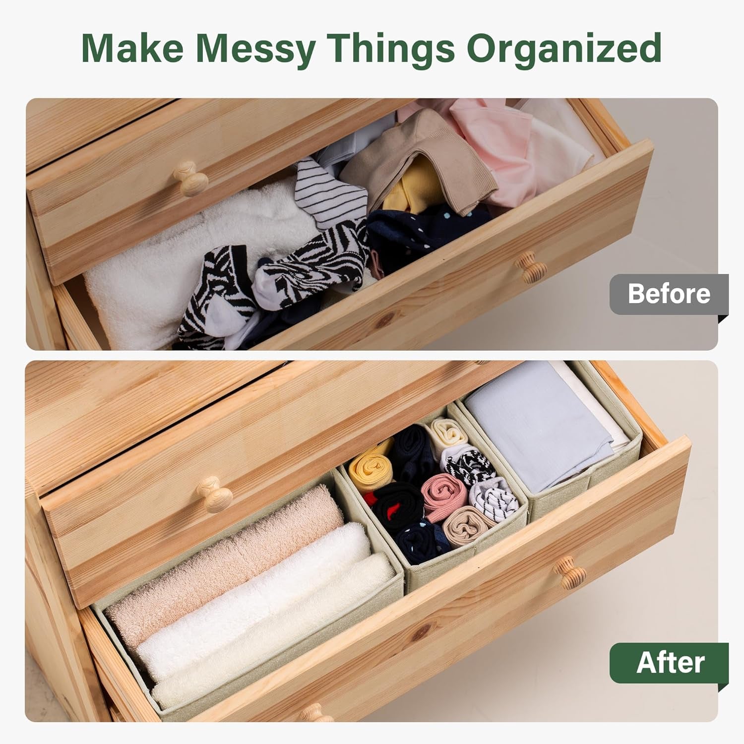 16 Pack Drawer Organizer Clothes, Dresser Drawer Organizers for Clothing Fabric Foldable Closet Organizers and Storage Bins for Baby Clothes, Nursery, Underwear, Bras, Socks