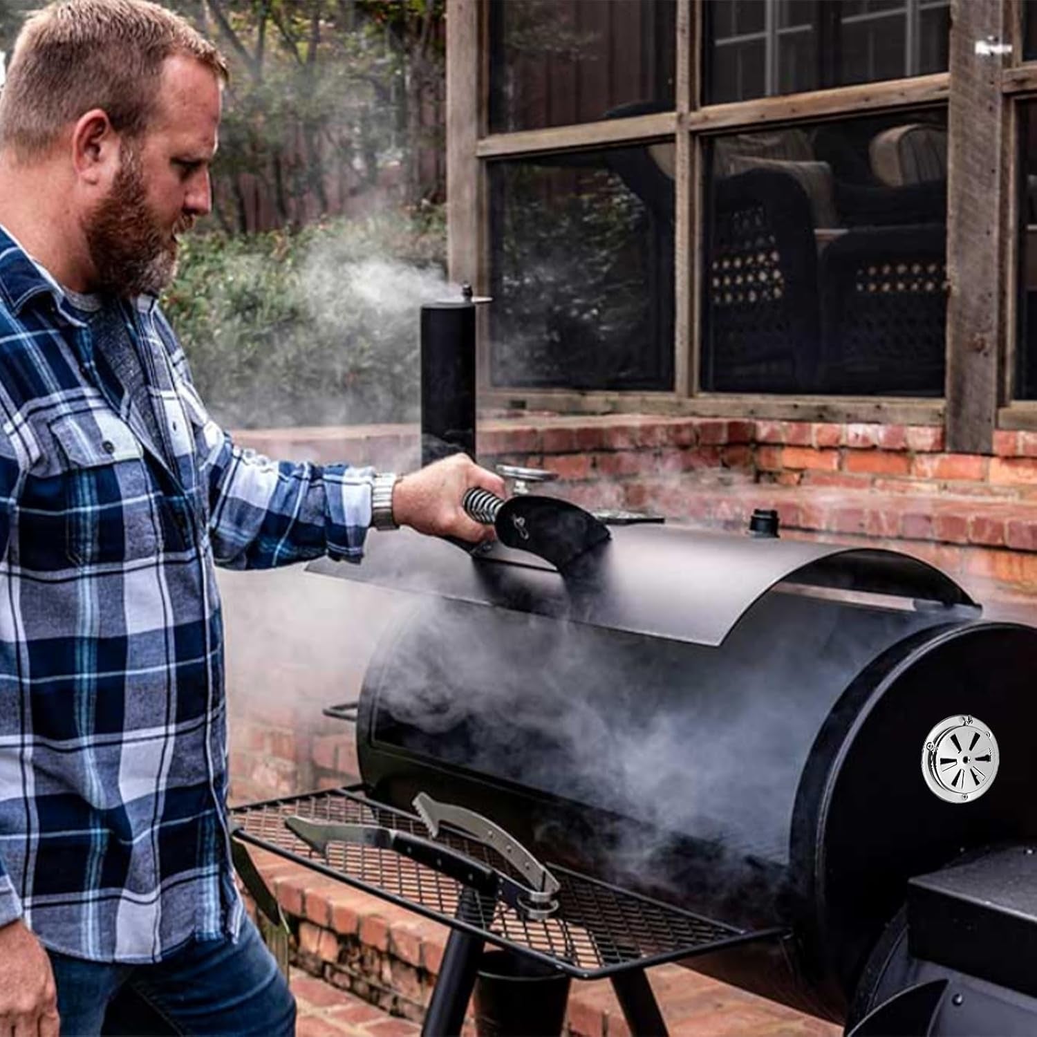 2-Piece Stainless Steel BBQ Grill Smoker Exhaust Vent Damper Set for Airflow Adjustment and Smoke Control, Replacement Parts JMUS20243414