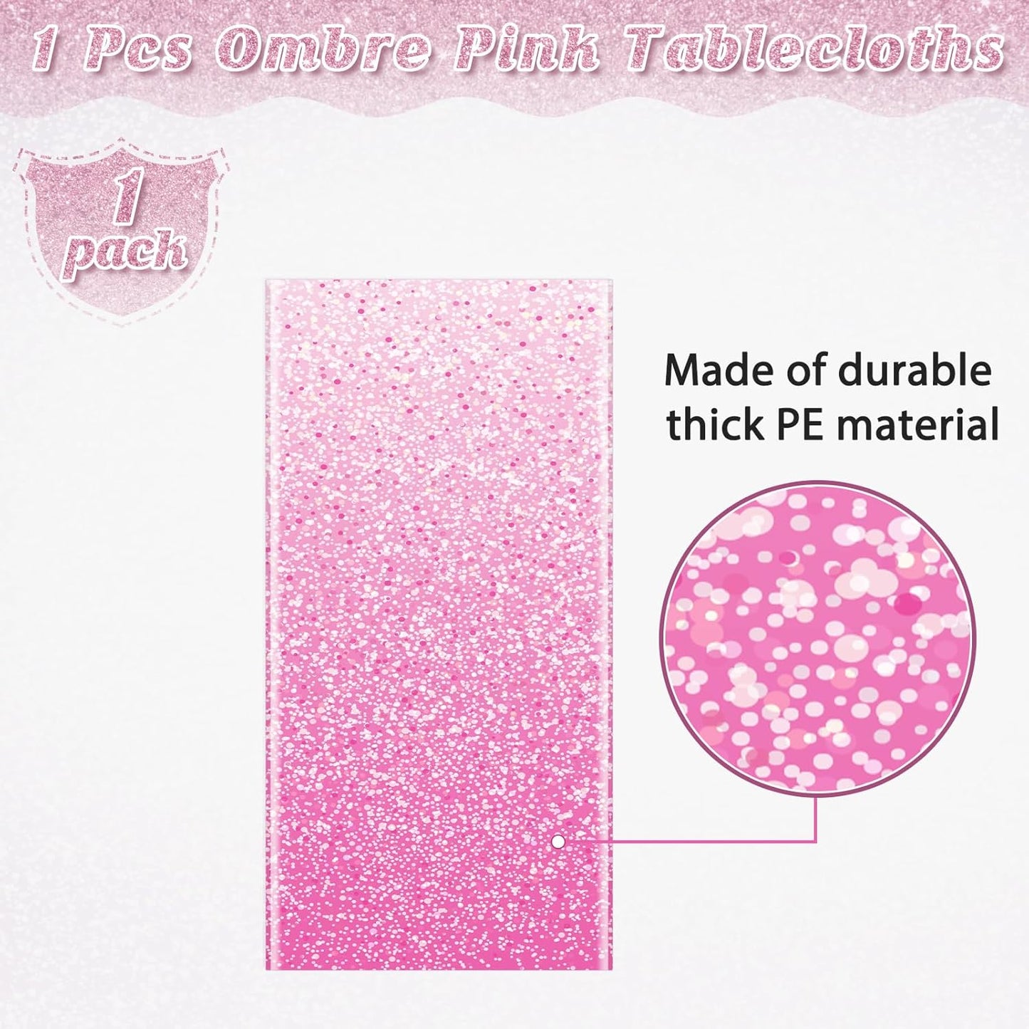 1 Pack Ombre Pink Plastic Tablecloth for Parties, Gradient Pastel Pink Disposable Tablecloths for Rectangle Tables, Light Pink Sprinkle Table Cover for Wedding Birthday Anniversary Party, 54 X 108Inch