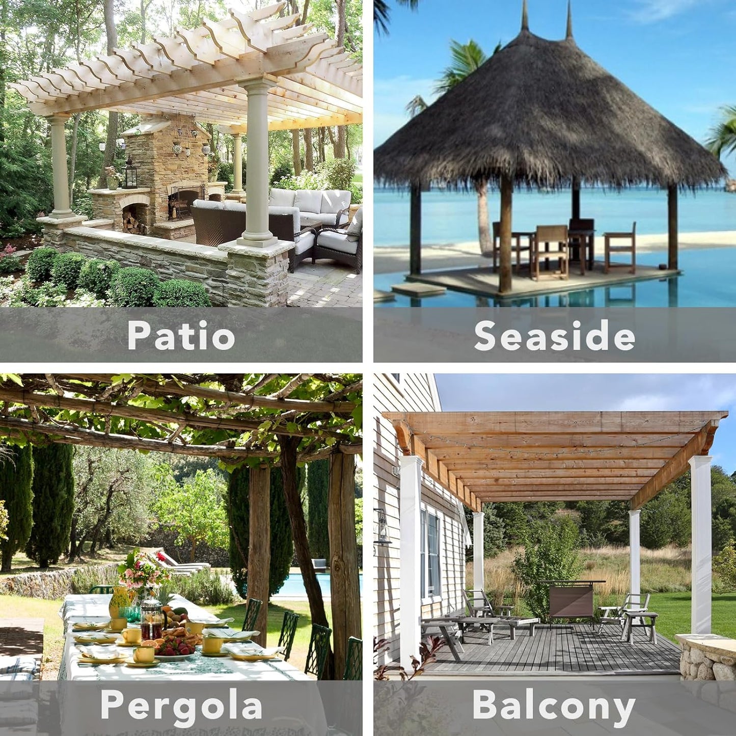 Outdoor Patio Curtains Detachable Tab Top Windproof Weatherproof Curtain for Cabana, Porch, Pergola and Gazebo, Tab Bottom Drape, 2 Panels, 54W X 84L Inch, Beige