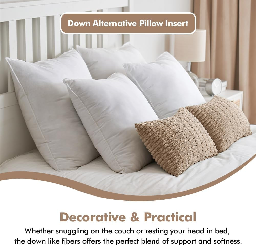 16X16 down Alternative Pillow Insert Decorative Throw Pillow 16 X 16 Inch Body Bed Sleeping Ultra Soft Fluffy Form for Sofa Couch Bed