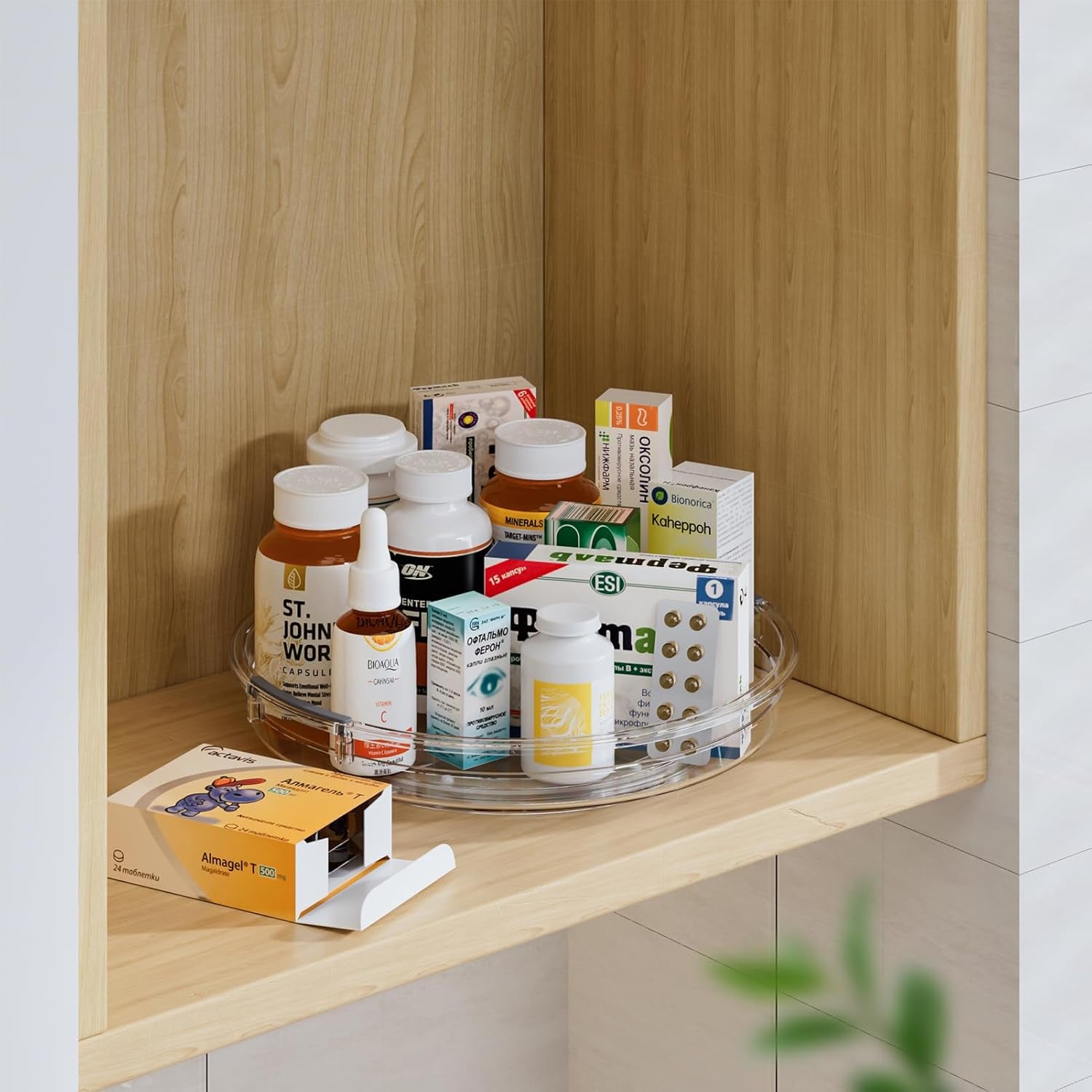 4 Pack Lazy Susan Organizer, Clear Lazy Susan Turntable for Cabinet, Refrigerator, Table Top, Kitchen, Bathroom, Pantry Organizers and Storage, 2 Sizes Included 12In, 10.6In