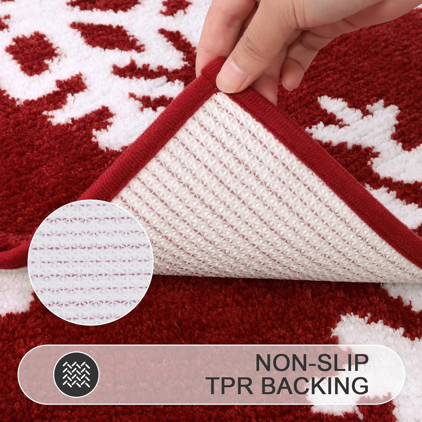 Snowflake Christmas Bathroom Rugs 16"X24" Soft & Absorbent Micorfiber Bath Mats Fluffy Plush Non Slip Carpet Washable for Bathroom Floor(Christmas Red, 1'4" X 2')