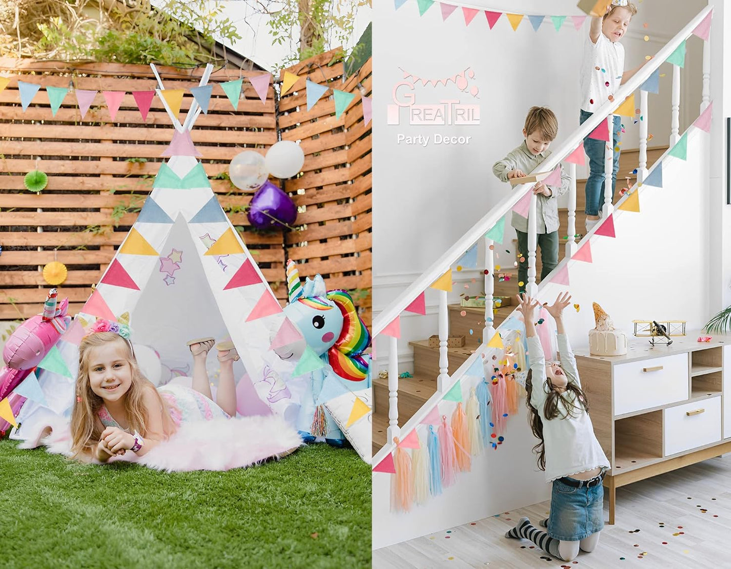 Pastel Tinsel Curtain 2 Packs and Pennant Banners 4 Strings