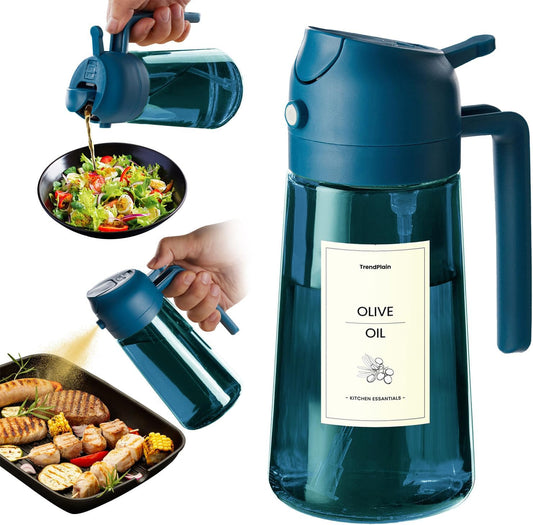 16Oz/470Ml Blue Glass Olive Oil Sprayer for Cooking - 2 in 1 Olive Oil Dispenser for Kitchen Gadgets, Air Fryer, Salad, and BBQ - Navy
