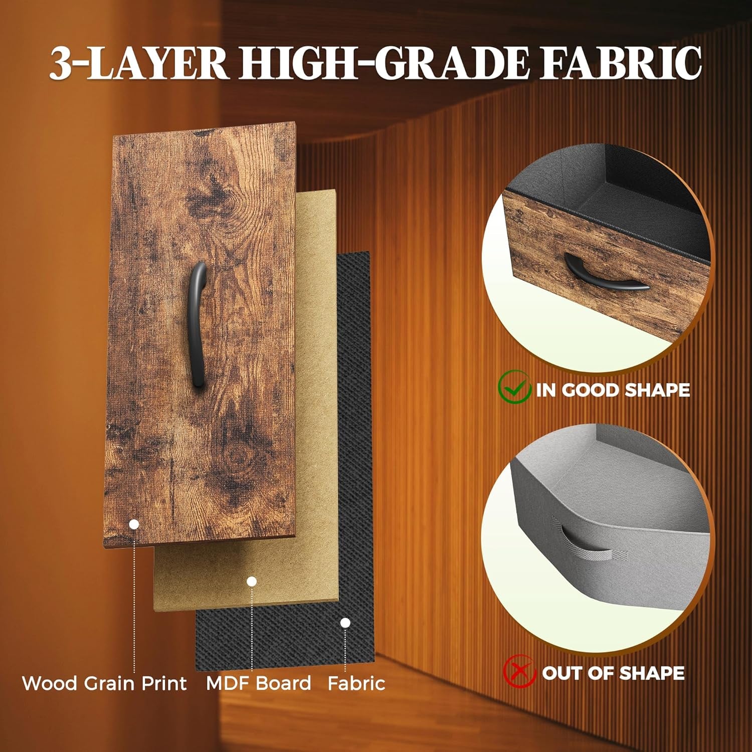 63-Inch Rustic Brown Dresser with 10 Fabric Drawers, Versatile TV Stand for 55 to 70 Inch TVs, Ideal Toy Storage Organizer for Bedrooms and Closets