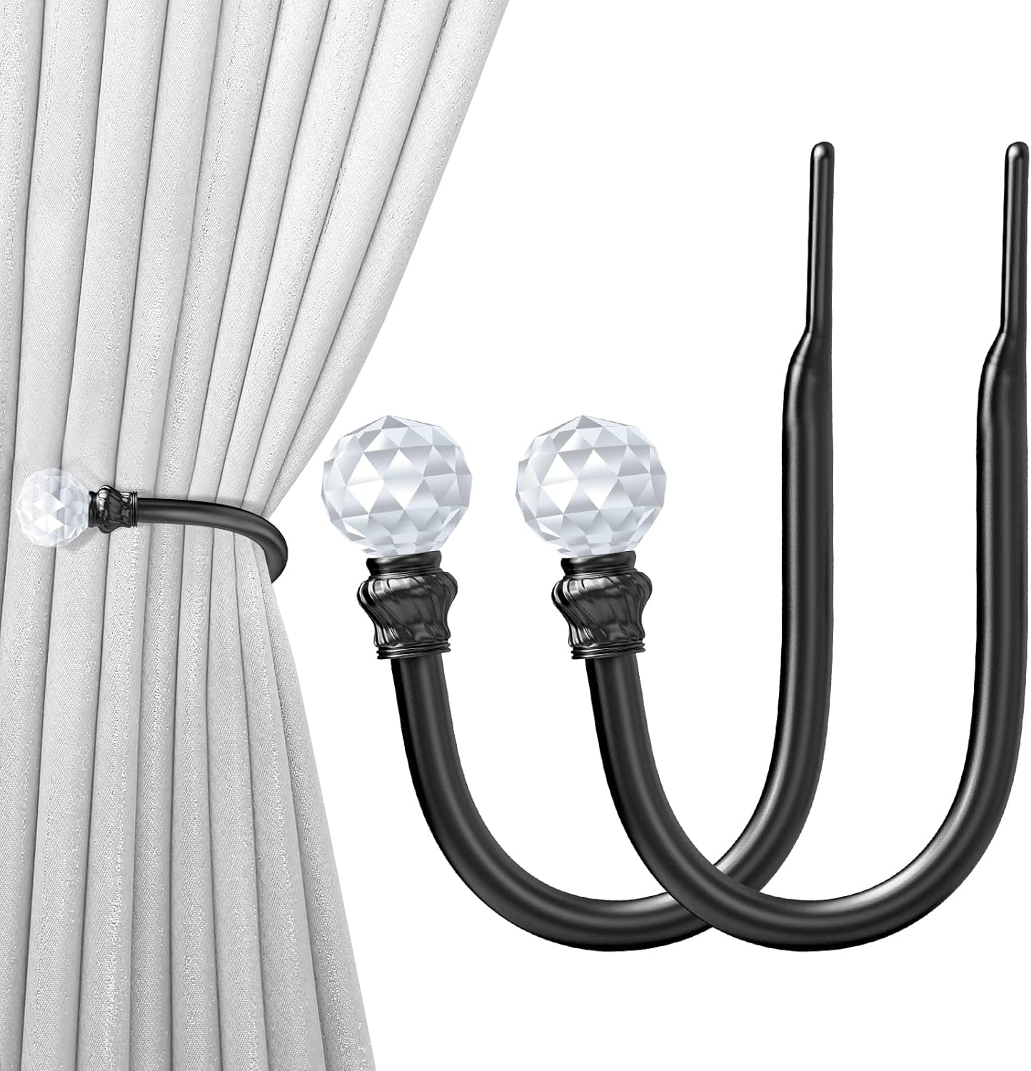 Curtain Holdbacks Black 2Pcs, Curtain Tiebacks Wall Mounted Curtain Hooks Holders for Drapes