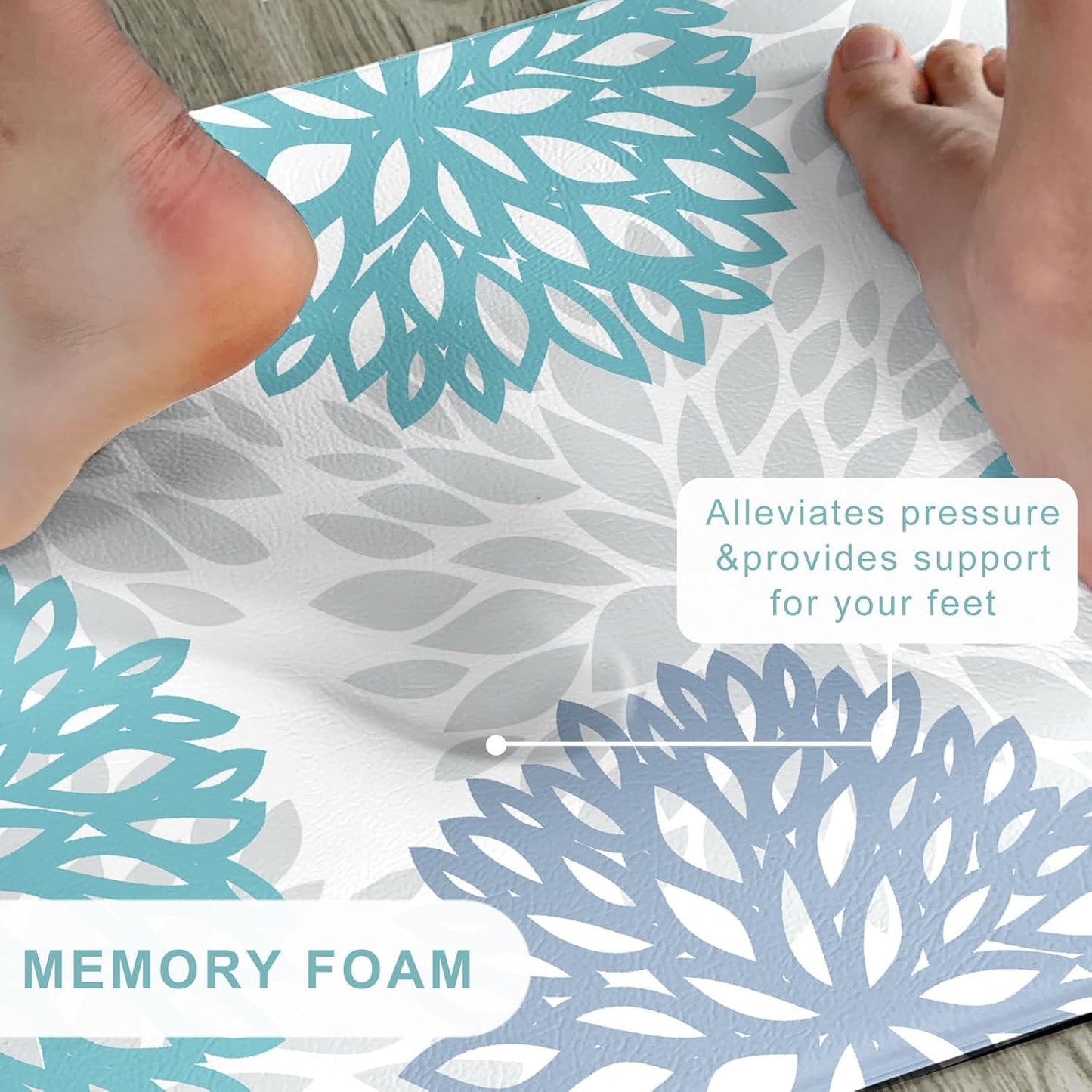 Teal Kitchen Mats Set of 2 Cushioned anti Fatigue Kitchen Rugs Non Slip Waterproof Runner Memory Foam Kitchen Floor Mat Comfort Standing Mat for Sink,Office,Laundry